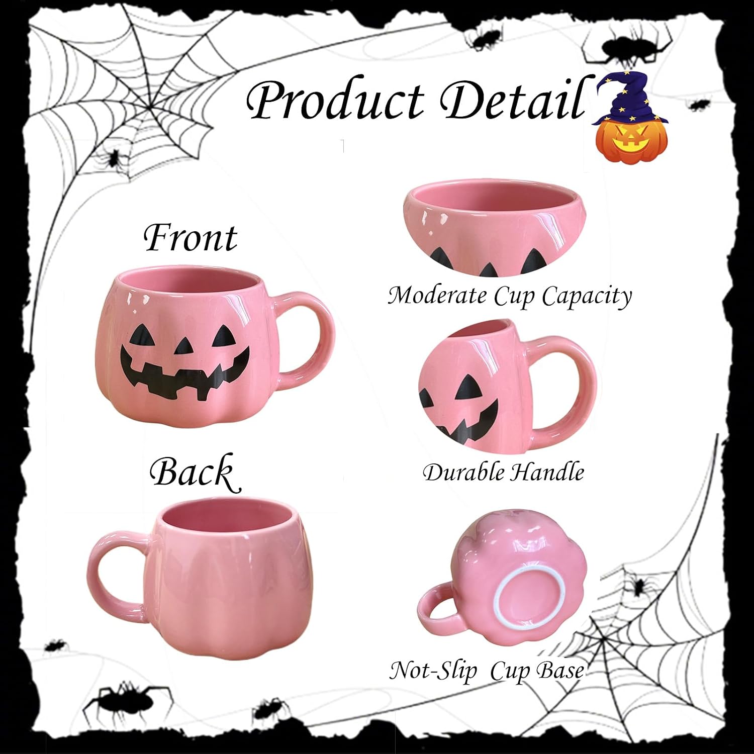 HS&ROXIN Halloween Mug Novelty Pumpkin Mug 3D Cute Ceramic Pink Cup Halloween Coffee Cup Spooky Fall Decor and Christmas Birthdays Perfect Gifts for Kids and Adults Men Women (Pink) image 2