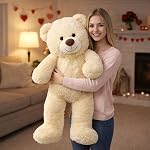 HollyHOME Teddy Bear Stuffed Animal Plush Giant Teddy Bears with Footprints Big Bear 36 inch Beige