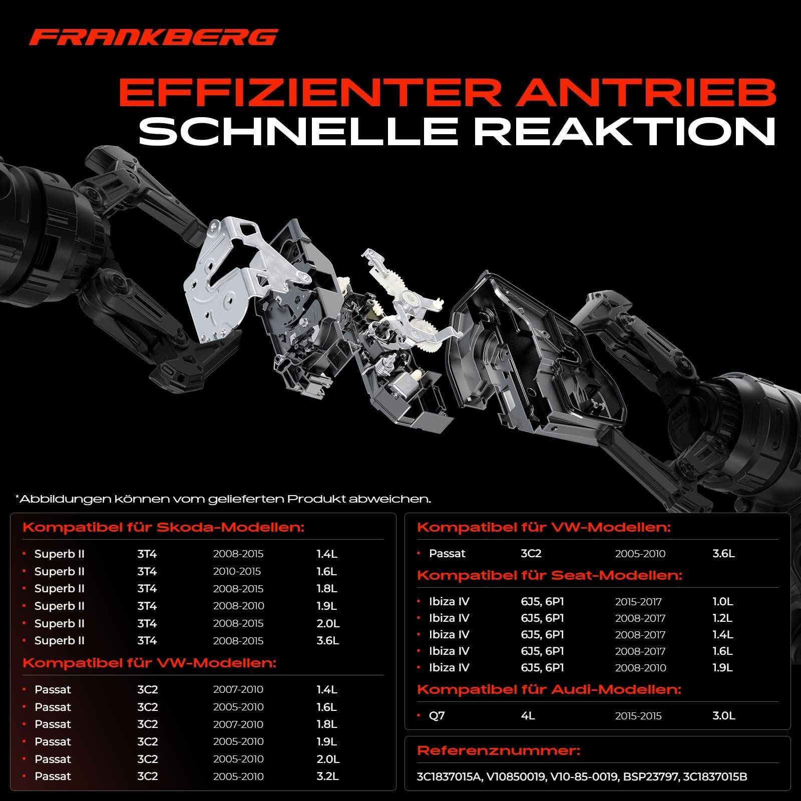 Frankberg 1x Türschloss Zentralverriegelung Vorne Links 9-Polig Kompatibel mit Ibiza IV 2008-2018 P.a.s.s.a.t 2005-2012 T.i.g.u.a.n 2007-2018 Q7 2006-2015