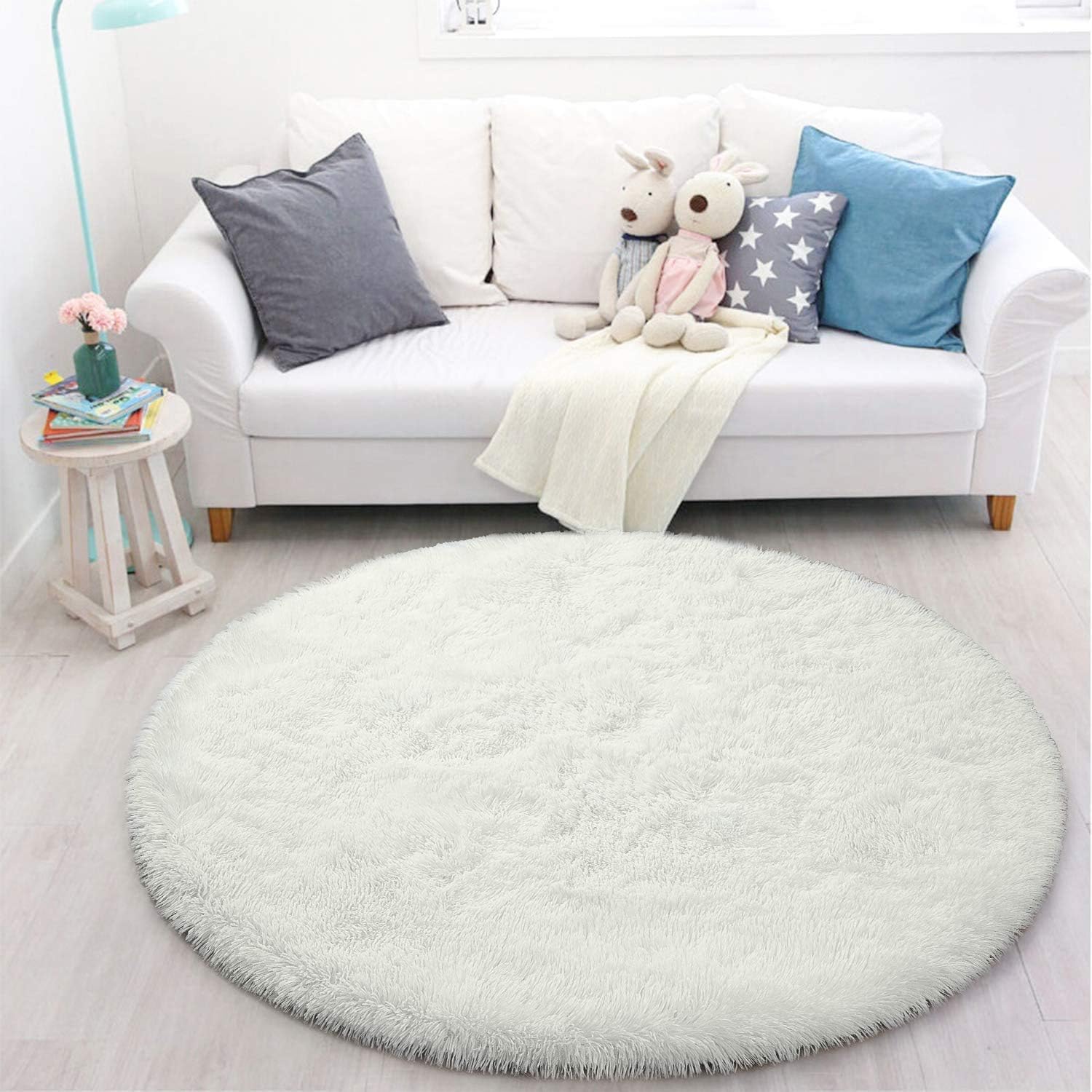 Tappeto per camera da letto rotondo moderno design tappeto soggiorno Shaggy pelo lungo rotondo interno antiscivolo arredamento moderno ultra morbido peluche stanza casa vivaio tappeto bianco diametro