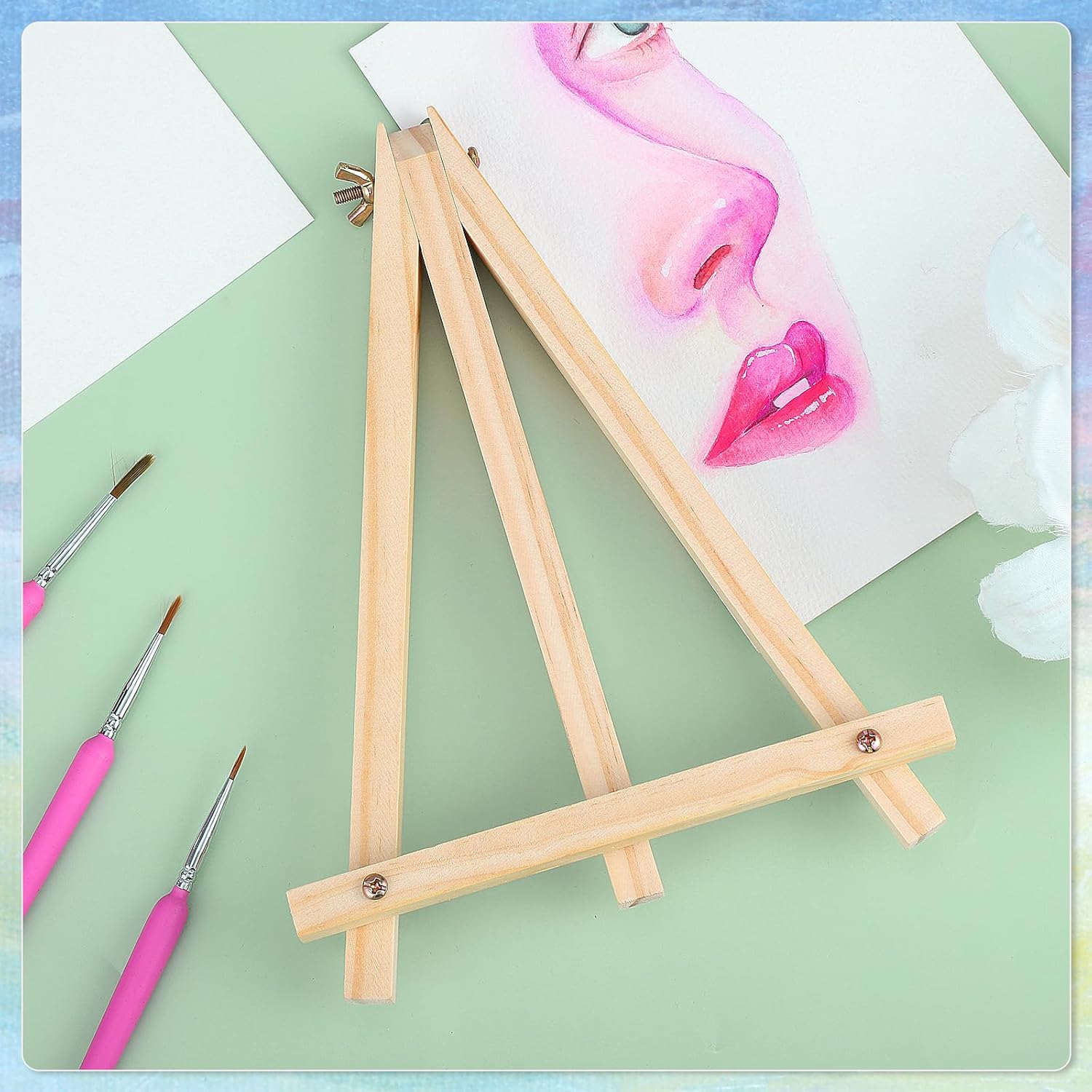 16 Pack 9 Inch Easel for Painting, Wooden Easel Stand Canvas Stand for Sign Table Top Small Art Easel for Artists and Students