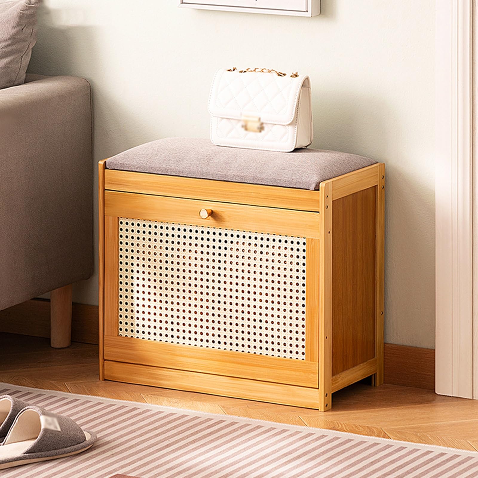 MSHGSKU Wooden Shoe Storage Bench with Padded Seat Cushion – Entryway and Stylish Seating Solution for Living Room Hallway and Entryway Decor