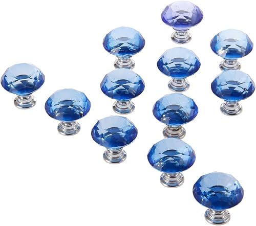 Miniatura 4 de Mtsooning 12 pomos de diamante azul, mango de armario de cristal de 1.18 pulgadas, tirador de cajón de vidrio transparente, herrajes para muebles