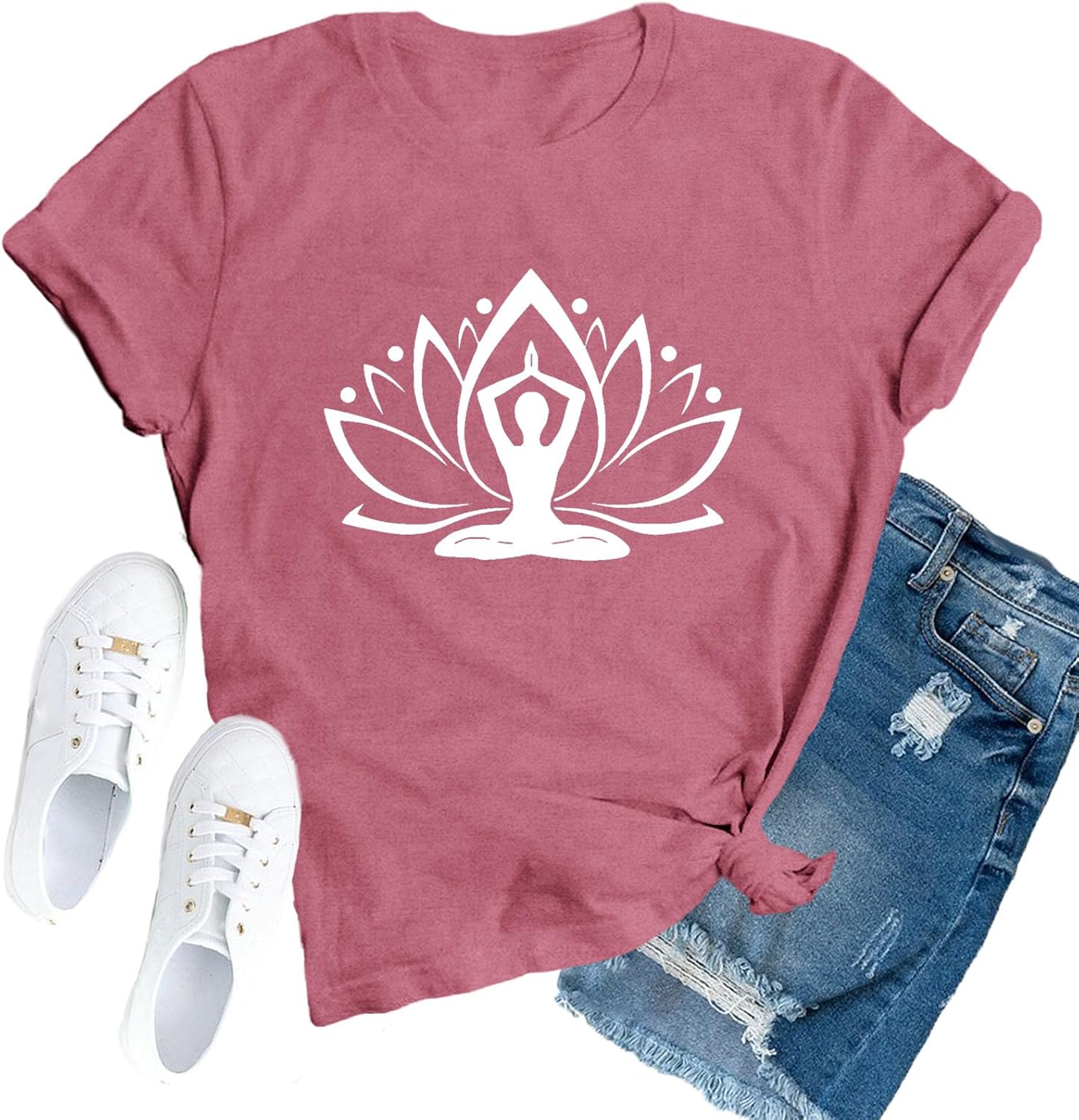 Yoga Shirts for Women Pilates Workout T-Shirt Lotus Flower Meditation Tee Tops
