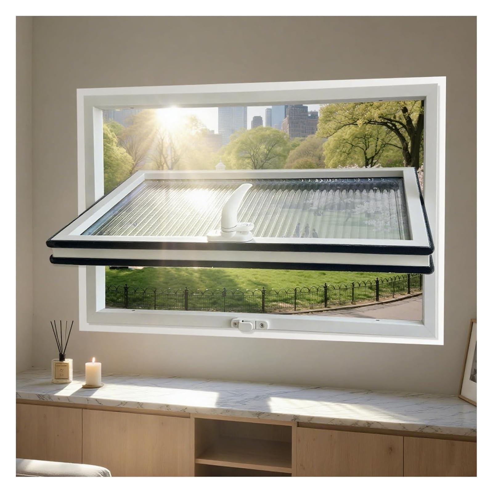 Ventana metálica giratoria blanca con vidrio templado de 5 mm de alta resistencia para hogar