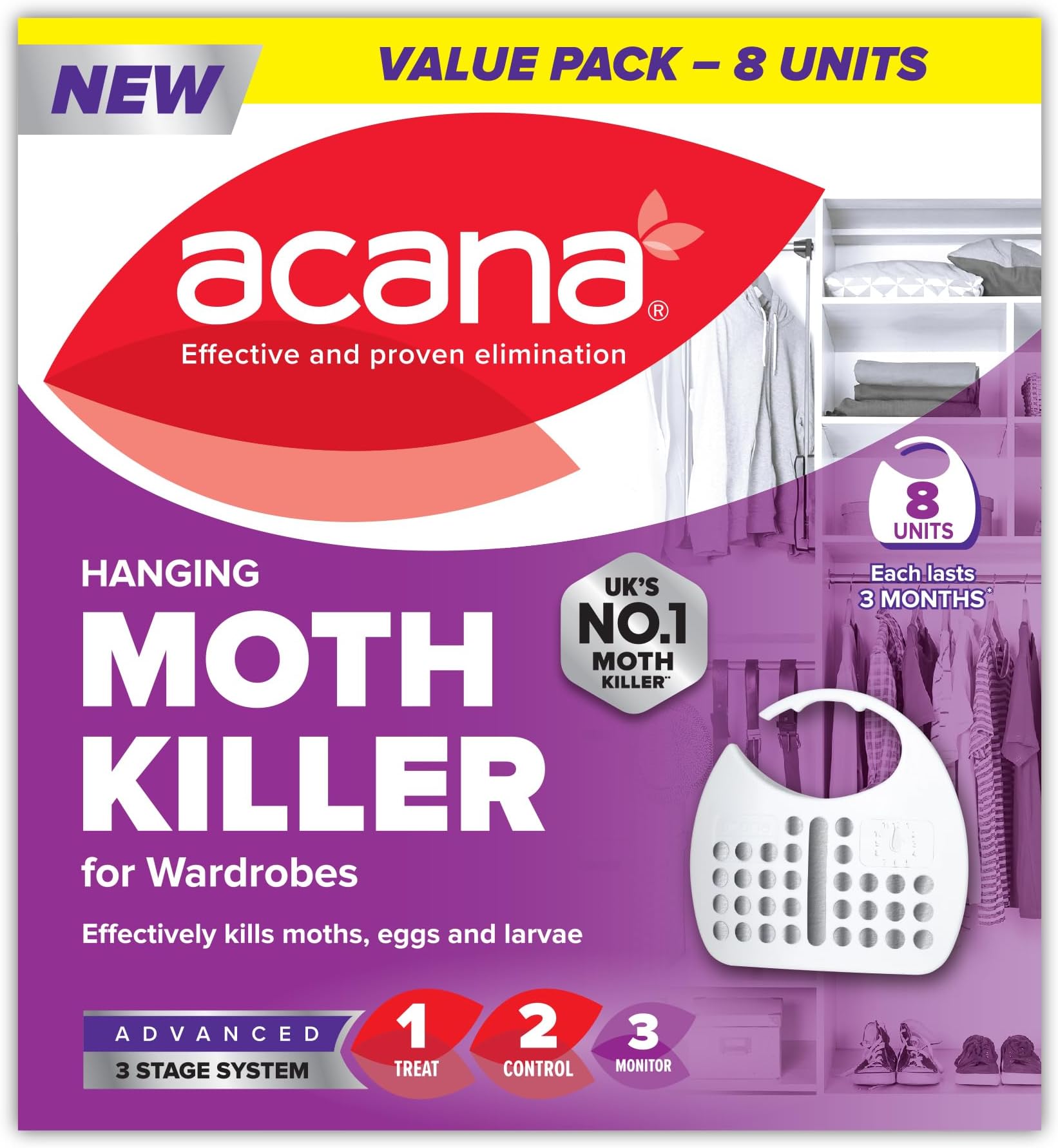 Hanging Moth Killer & Freshener, 8 Pack - Lavender Fragrance, Natural Oils - for Wardrobes - Protects Clothing & Bedding - Each Lasts Up to 3 Months
