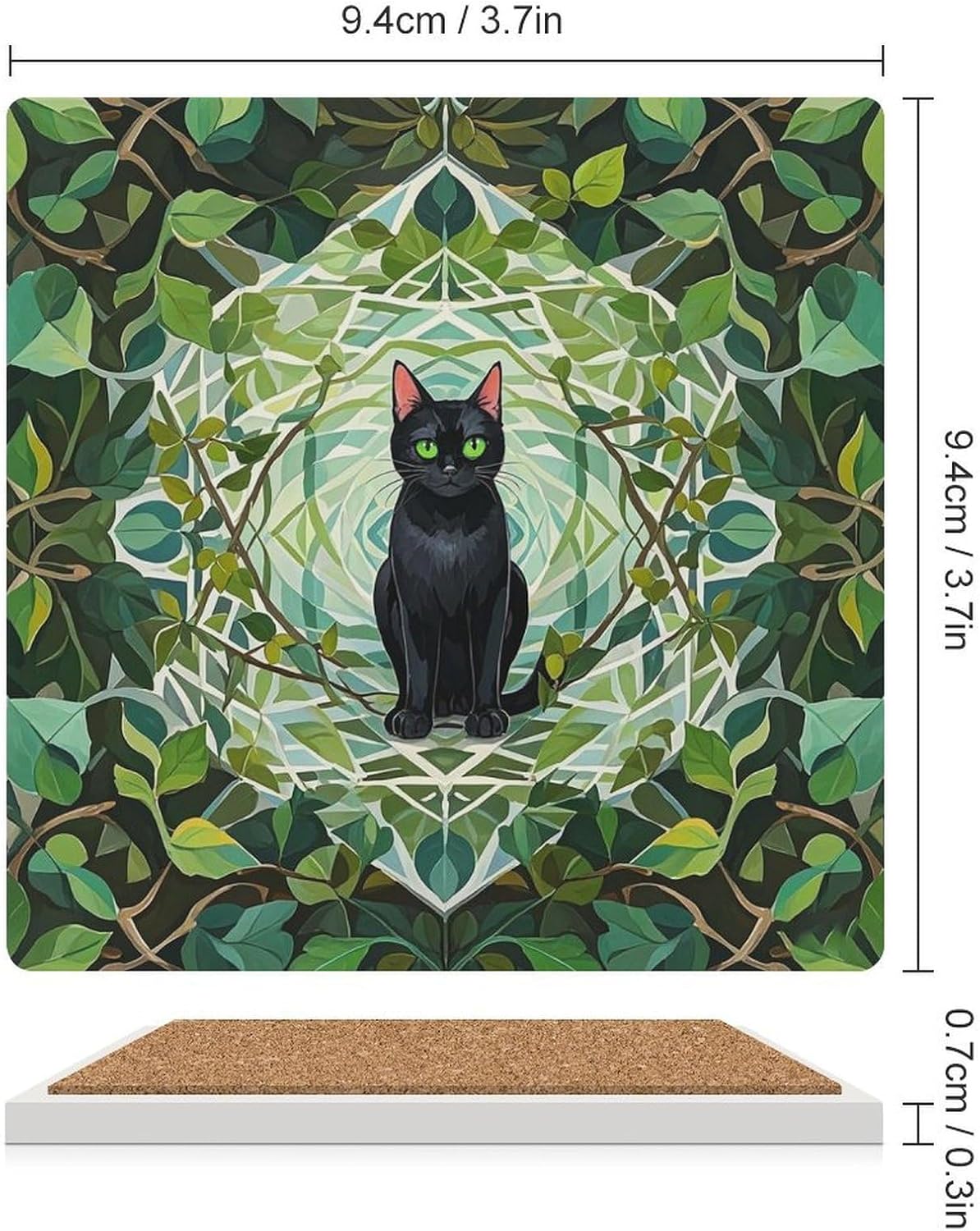 Black Cat Coasters Absorbent Ceramic Coasters for Drinks Coaster with Cork Backing for Table Protection Square Drink Cup Mat Modern Style Coaster for Coffee Table
