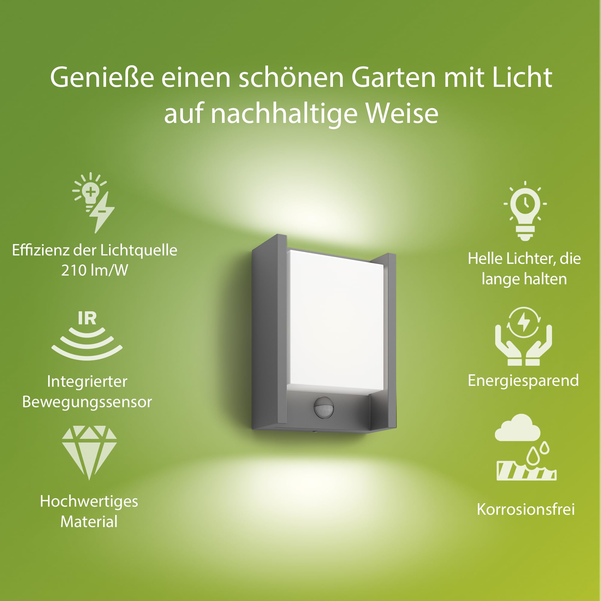 PHILIPS Arbour LED Outdoor ultra effiziente Wandleuchte, 1-flammig, wetterfeste Außenleuchte mit Sensor, warmweißem Licht, energiesparende LED Beleuchtung, anthrazit, Einzelpack