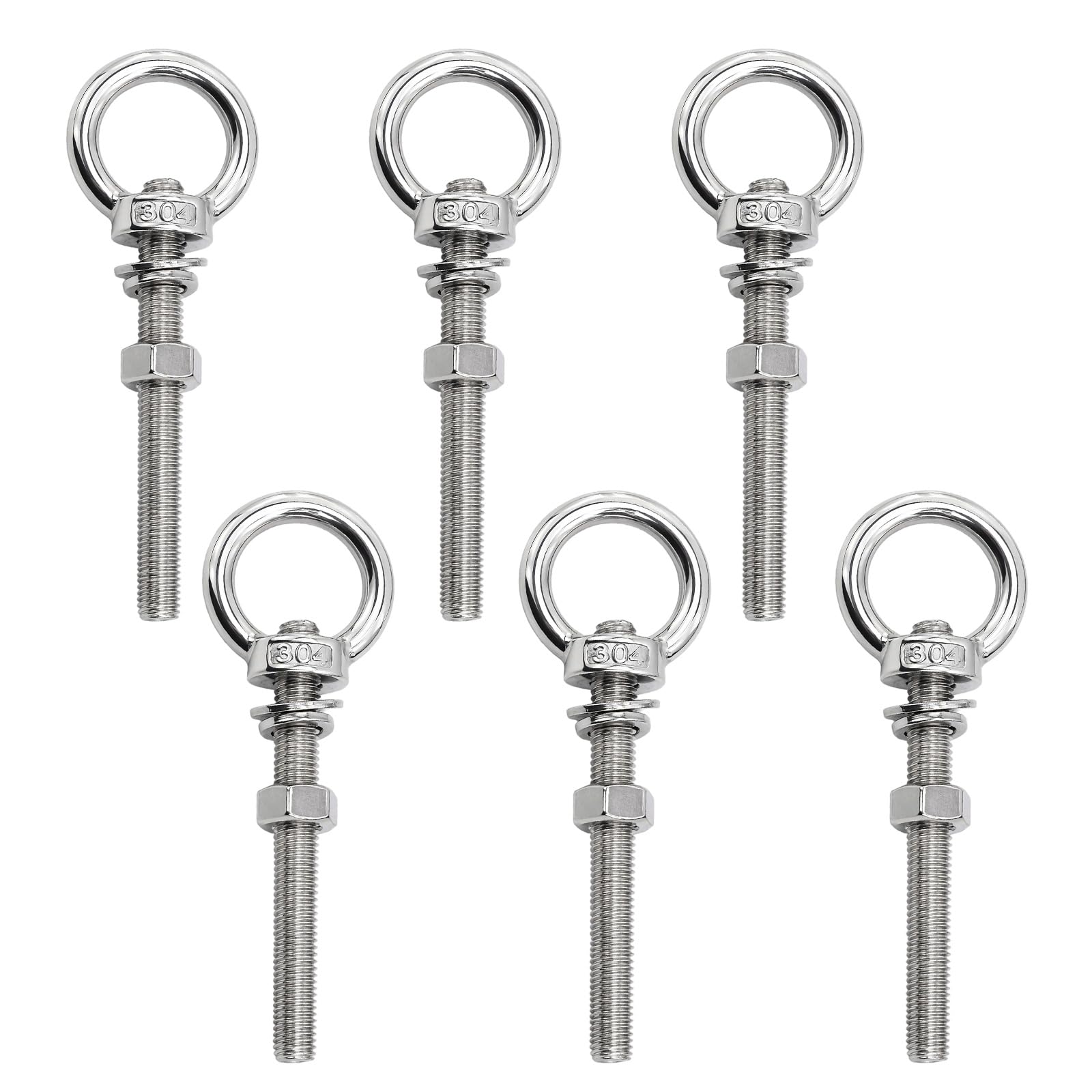 6 Pcs M8 x 120mm Eye Bolts, 304 Stainless Steel Lifting Ring Eyebolts