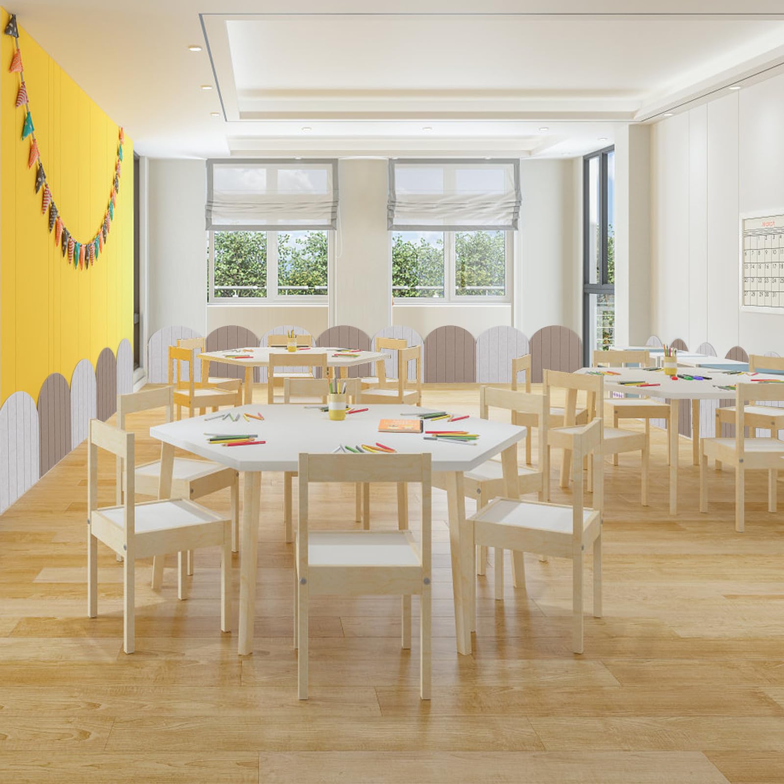3D Wandpaneele,4 Stück 32x43cm Wandschutz Filz-Paneel Dekorative Wandpaneele Selbstklebend Antikollision Wandpolster für Schlafzimmer,Kinderzimmer (Hellbeige)