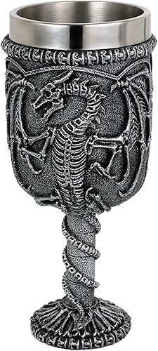 Miniatura 2 de alikiki Copa de vino medieval de dragón de calavera – Copa de cáliz de calici de mazmorras y dragones, taza de acero inoxidable de 15.8 onzas,