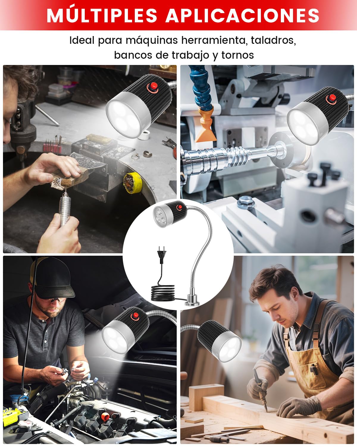 Klarlight Lámpara Magnética LED de Trabajo 5W, Lámpara de Máquina Magnética, Tubo Flexible para Máquinas, Luz Blanca Fría 6000K para Torno, Banco de Trabajo, Máquina de Coser, Parrilla y Taller