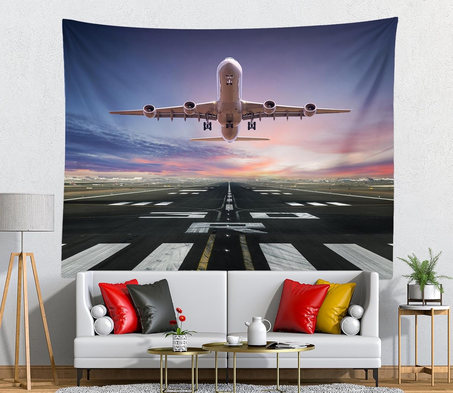 Loccor Airport Apron Airplane Tapestry Wall Hanging 140''x118'' Aircraft Boarding Ramp Wall Tapestry for Pilots Boys Travel Theme Tapestry for Home Bedroom Dorm Wall Hanging Decor