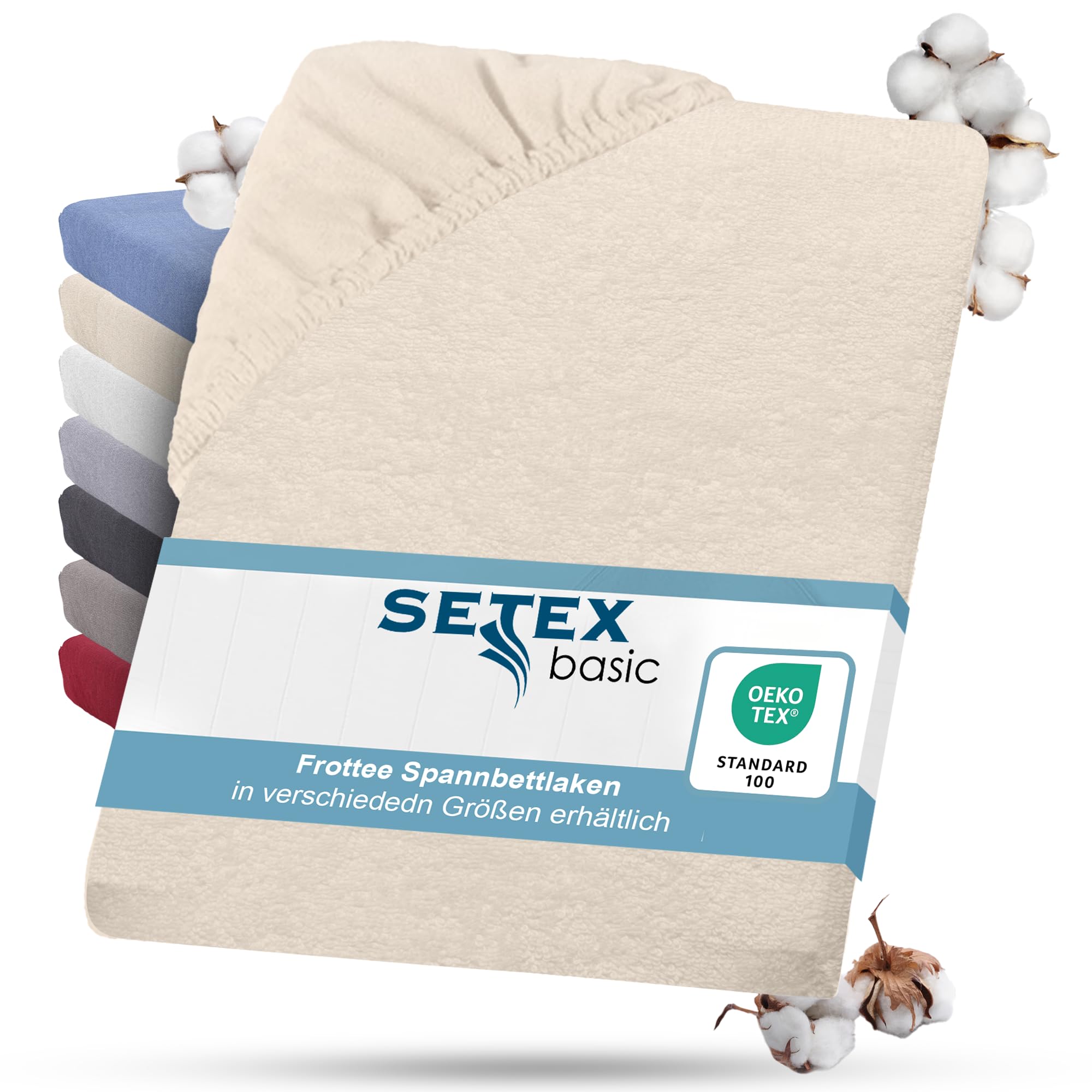 Setex - Frottier Bettlaken mit Gummizug kuschelig weich - Frottier Spannbettlaken aus 80% Baumwolle, 20% Polyester mit rundum Spanngummi - Bettwäsche ganzjährig - Betttuch 90x200 Offwhite