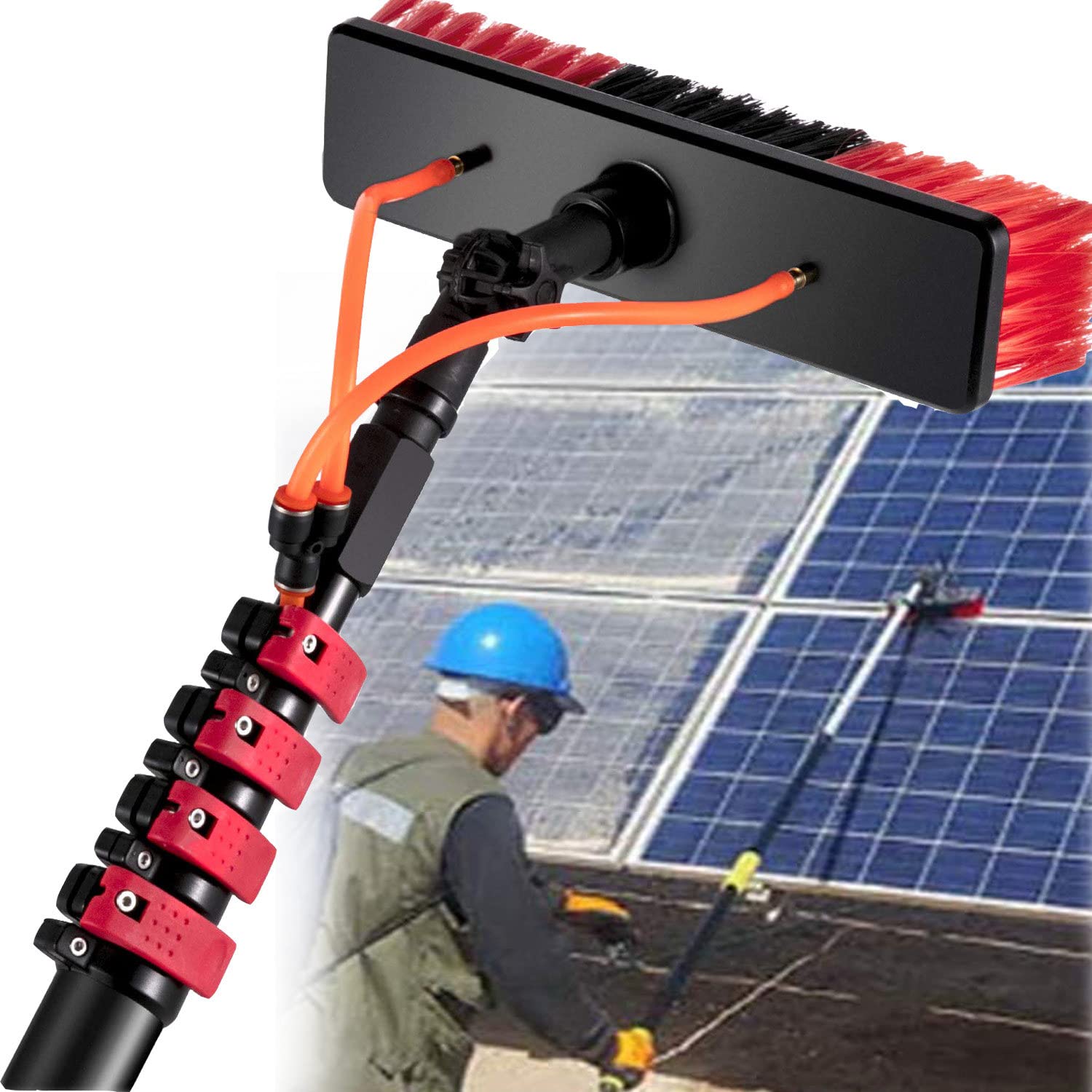 12Ft To 36Ft Water Fed Pole Kit - Telescopic Window Cleaning Brush For Conservatory Roofs & Solar Panels - Extendable Cleaner For High Reach Cleaning 24Ft/7.2M Option Available,Size_Name-18Ft/5.4M