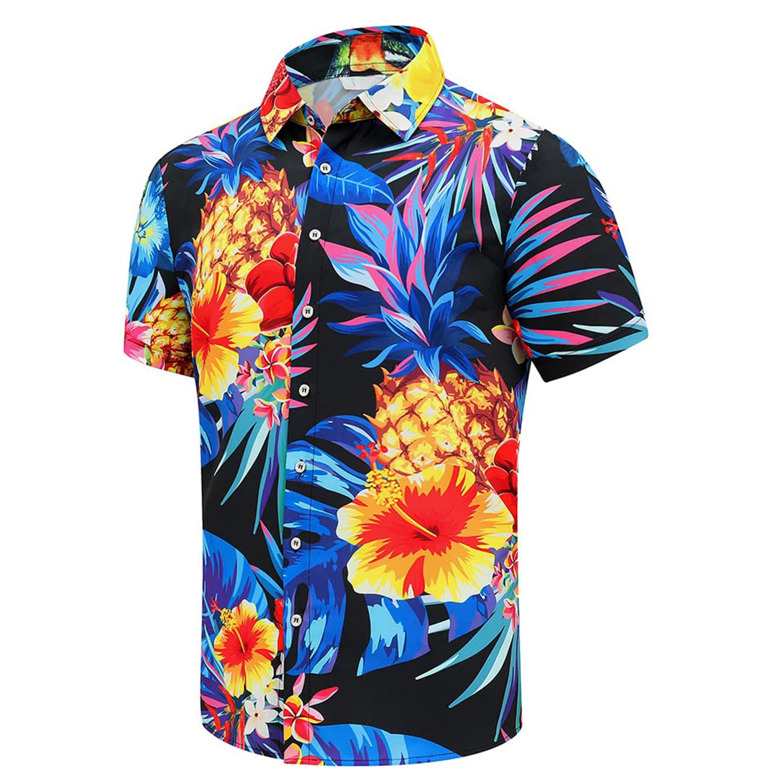 Men's Hawaiian Shirt Funky Blue Beach Printed Tropical Beach Shirt Casual Button Down Short Sleeve Floral Shirts Tops