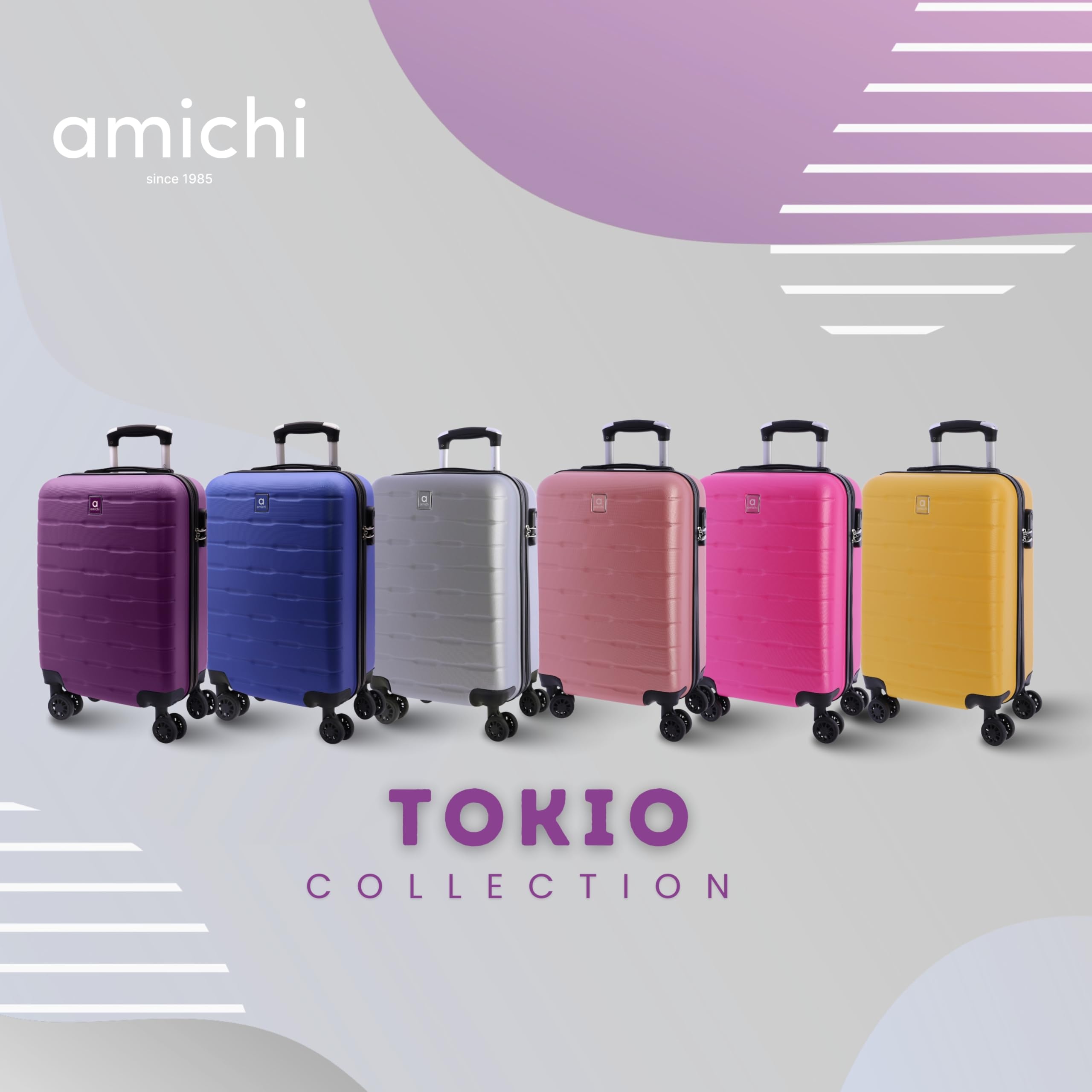 AMICHI - Valigia per cabina rigida 55 x 40 x 20 | bagaglio a mano leggero a 4 ruote 360 º | compatibile con Ryanair, EasyJet e Plus | ideale per week-end, affari o voli brevi