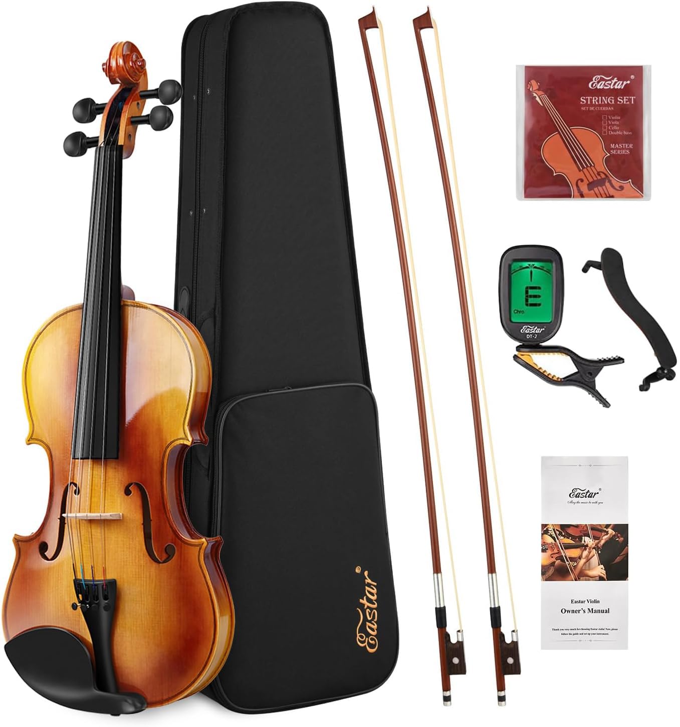 Eastar 4 4 Violin Set Full Size Fiddle Solidwood for Adults with Hard Case Shoulder Rest Rosin Two