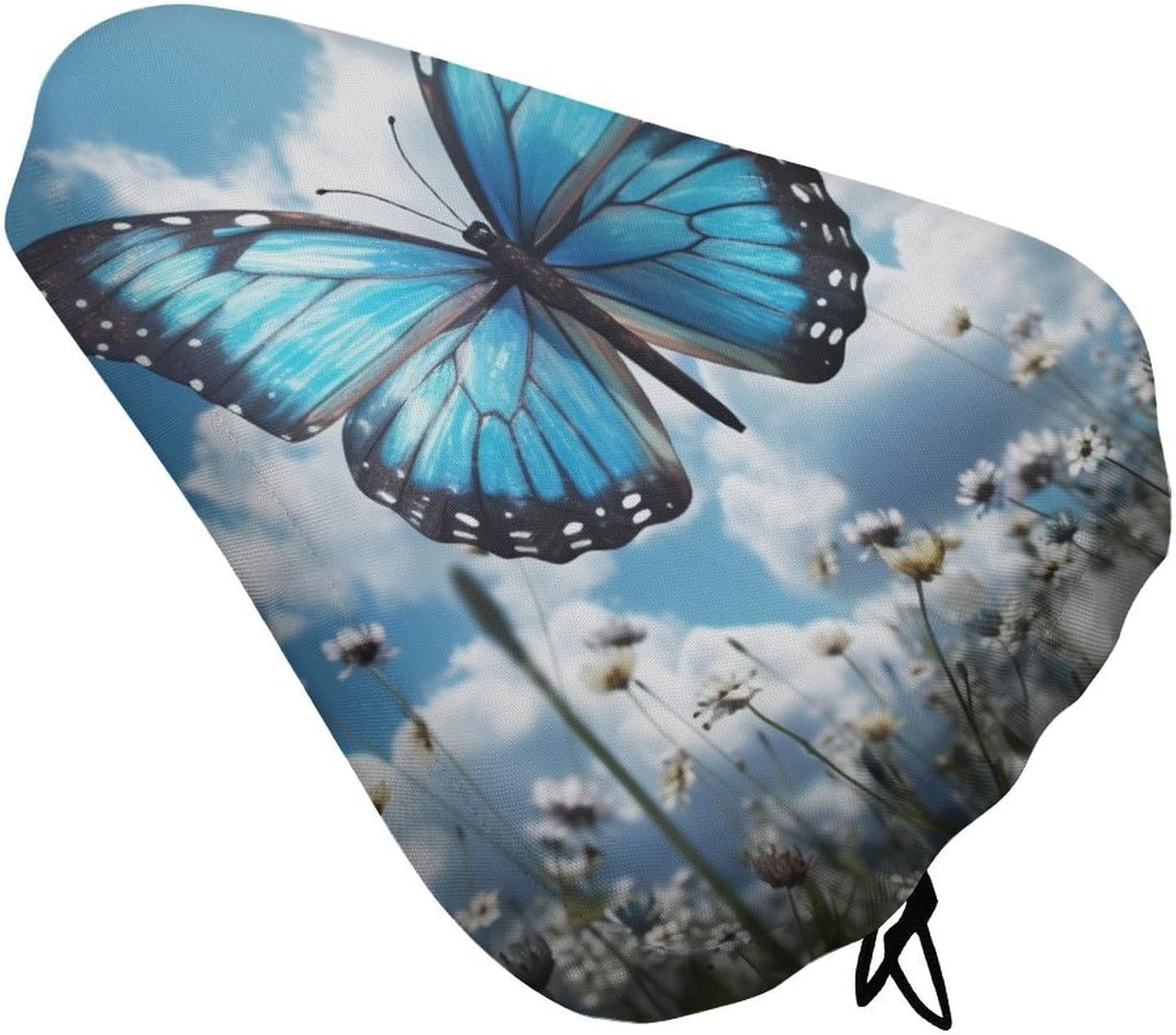 Blue Butterfly and Clouds Bike Seat Cover Water-Repellent Exercise Bike Seat Cushion Bicycle Saddle Cover with Drawstring Rain Snow Dust Covers for City Mountain Road Biking