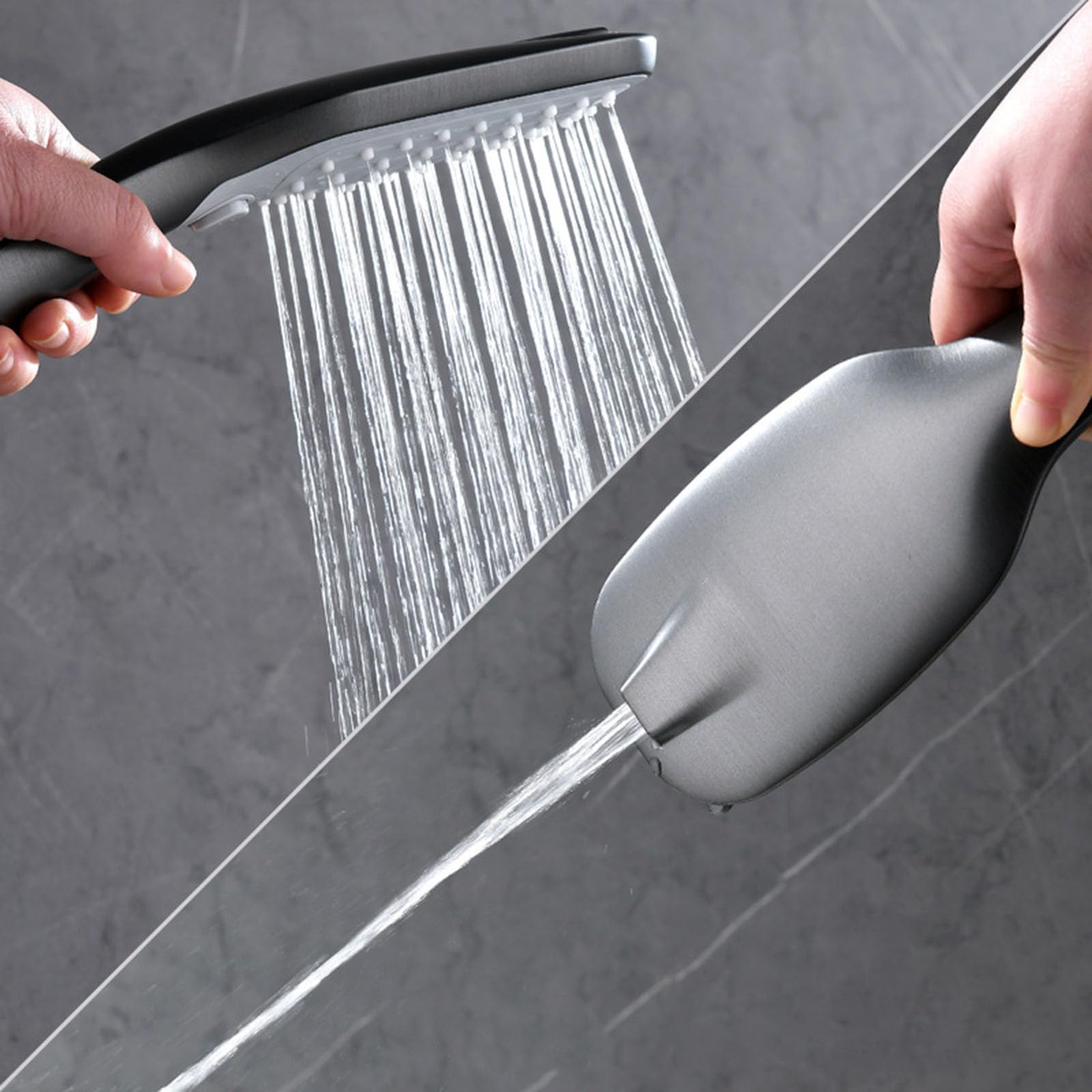 Kit Doccia a Muro con Soffione Rettangolare Miscelatore Cascata e Doccetta | Grigio Canna di Fucile Nucleo Della Valvola in Ceramica, Distanza Dei Fori Regolabile Da 13,5 a 16,5cm