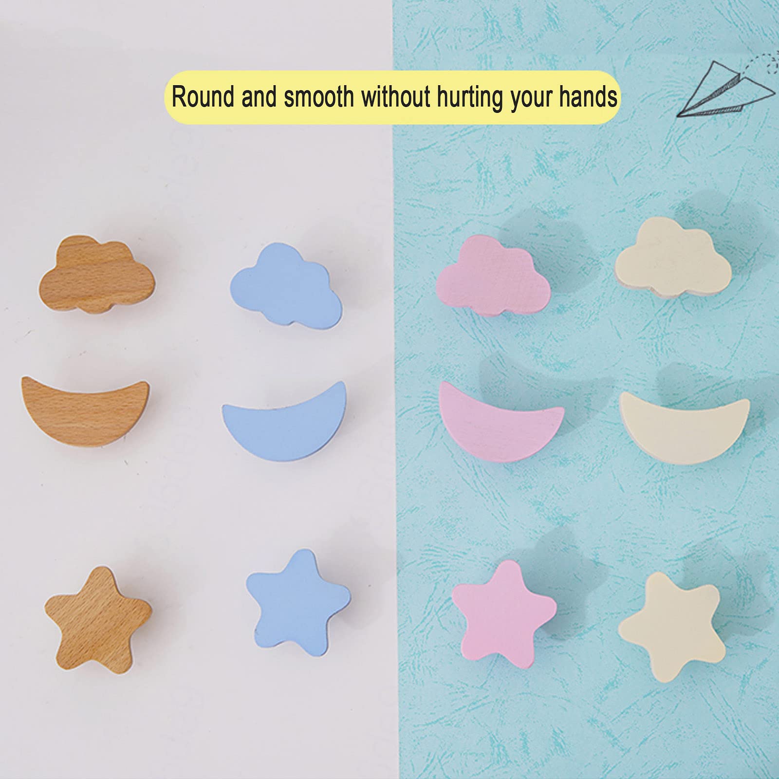 6 x maniglie per mobili in legno originale,maniglie per armadietti da cucina,pomelli e maniglie per camere per bambini,maniglie per cassetti a forma di nuvola dei cartoni animati,Clouds-Rawwood
