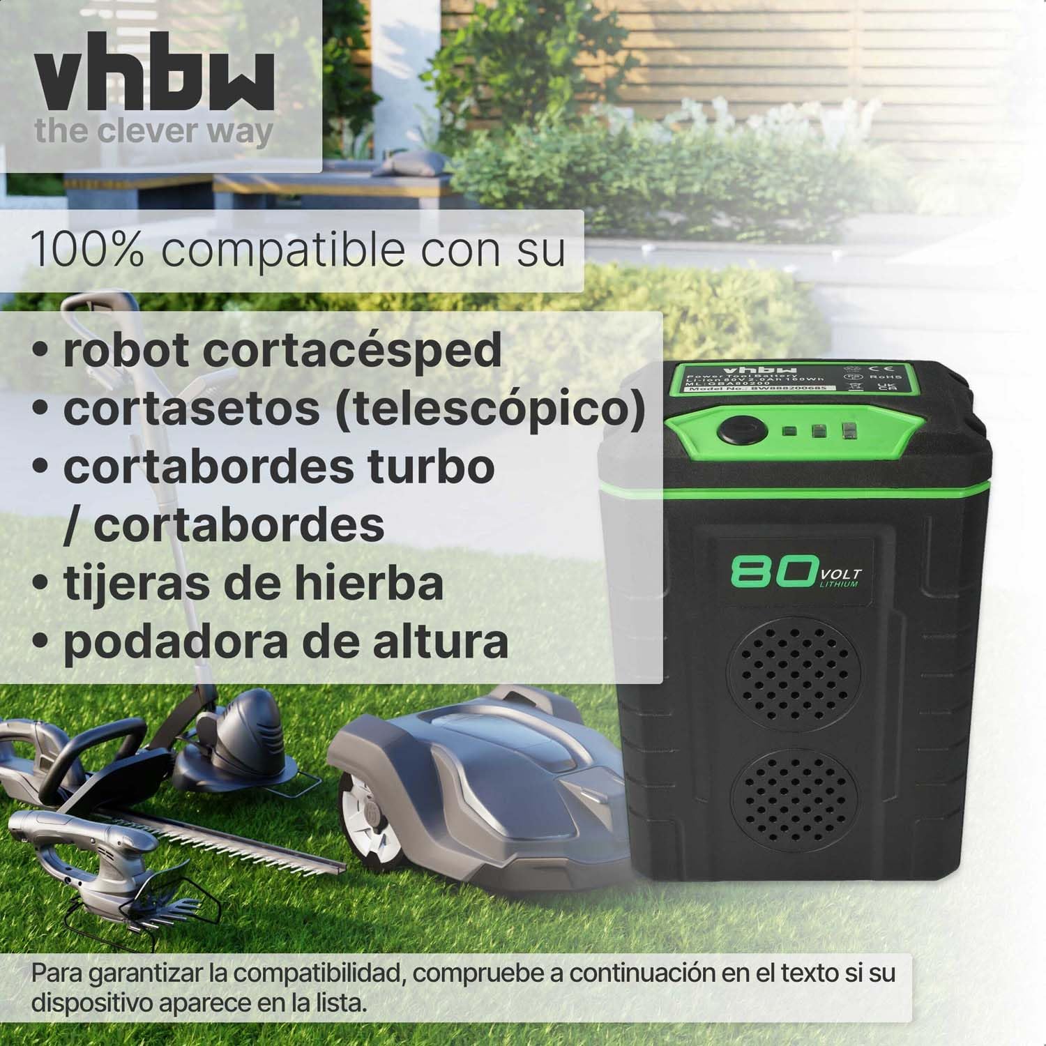 vhbw Batería reemplaza Greenworks GBA80500, GBA80400 para cortacésped Herramienta de jardín Tijeras cortacésped 2000mAh 80V Li-Ion