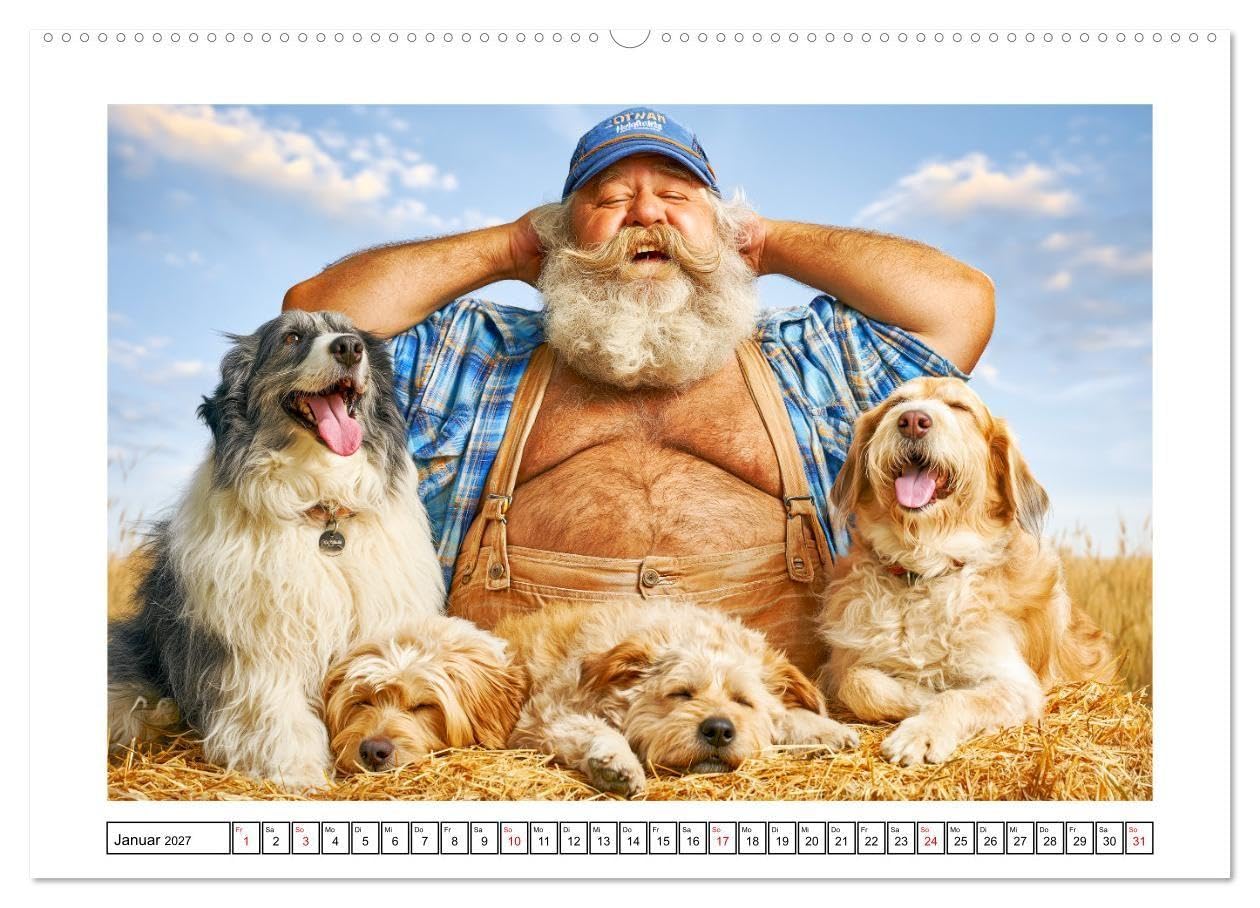 Schwere Jungs mit Hund. Pfundskerle, Humor und gute Laune (hochwertiger Premium Wandkalender 2027 DIN A2 quer), Kunstdruck in Hochglanz: Humorvolle ... Männern und ihren Hunden (CALVENDO Spass)