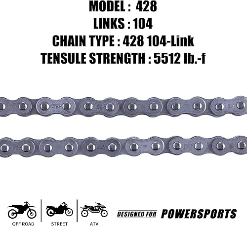 Vista 16 de Cadena de motocicleta 428H + disyuntor de cadena, cadena de transmisión resistente de 118 eslabones