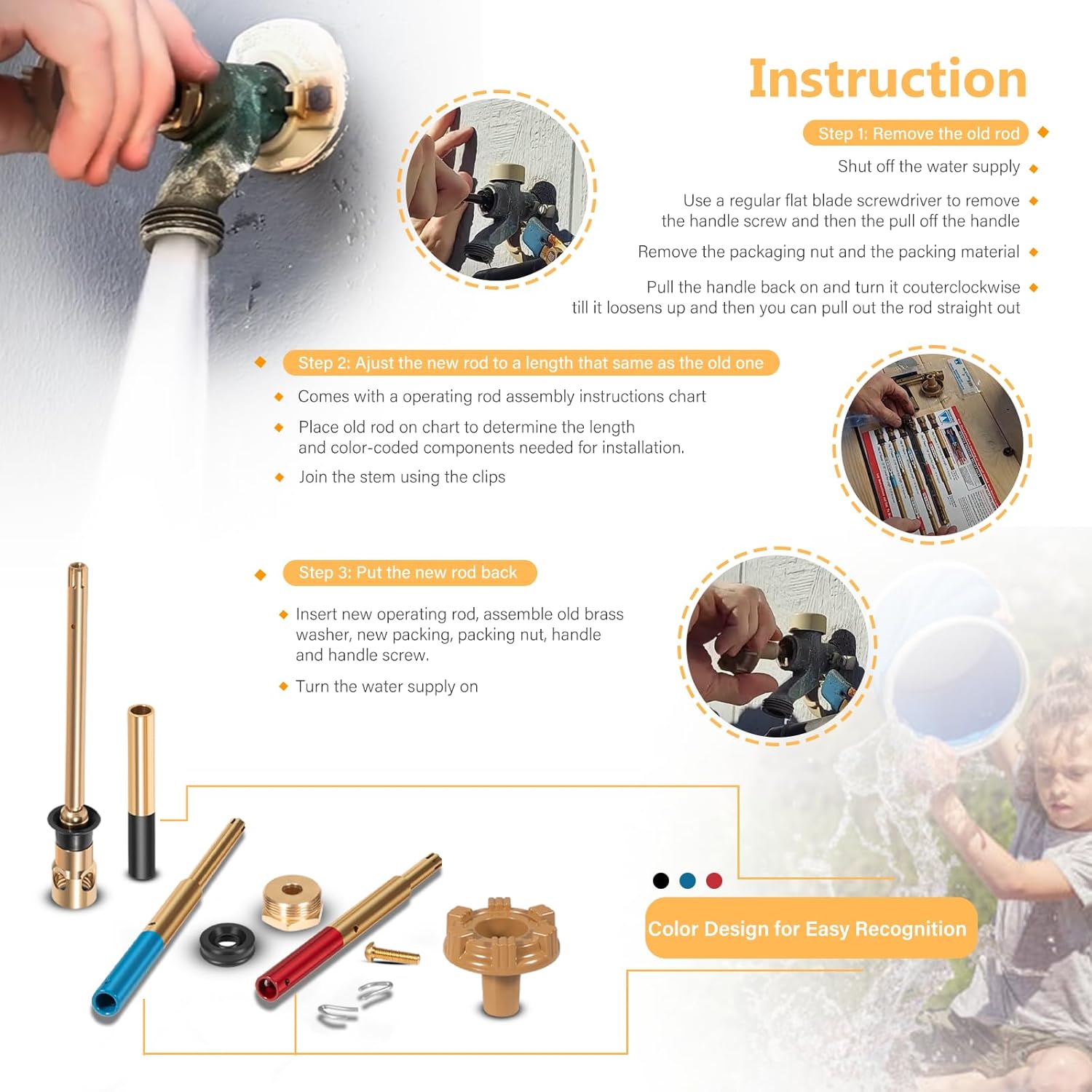 Upgrade RK-Adj-PRV Rod Kit Adjustable Operating Rod Kit Fit for Woodford Faucet Model 14, 16, 17, 19, 22, V22s, Stop Leakage, Prevent Bursting (10pcs)