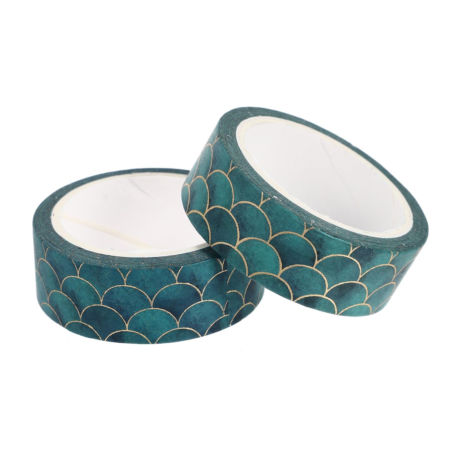 Fish Scale Washi Tape 2Pcs Set, Gold Foil Mermaid Pattern Decorative Adhesive Paper Tape for DIY Crafts, Party Supplies, Scrapbooking and Journaling
