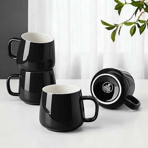 Teocera Juego de tazas de café de cerámica de 4 a 12 onzas con asas grandes para bebidas calientes o frías como café con leche, cacao, té o jugo,