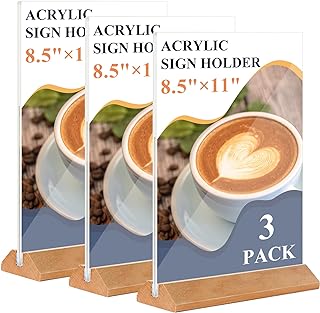 Acrylic Sign Holder 8.5 x 11 - 3Pack Acrylic Display Stands with Wood Base,Double Sided Picture Frames, Flyer Paper Holder,Small Business Essentials for Wedding,Centerpiece,Restaurants Office Store