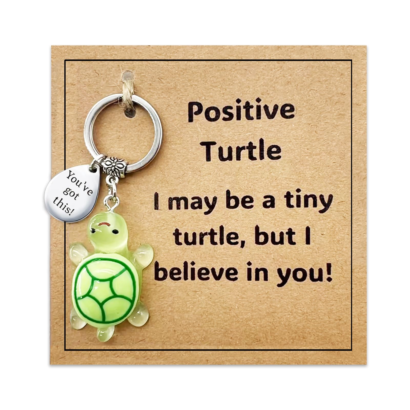 Aikobaa Women's Tortoise Small Green Turtle Keychain With Inspirational Metal Token - I May Be A Tiny Turtle, But I Believe In You Motivational Gift, Cute Animal Keyring For Positivity & Encouragement (Tortoise)