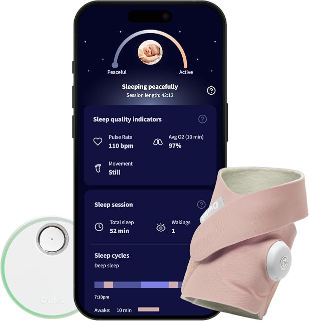 Owlet Dream Sock - Smart Baby Monitor - Tracks Average Oxygen O2, Heart Rate, Real-Time Quality Trends and Sleep Routine Recommendations via App | Dusty Rose
