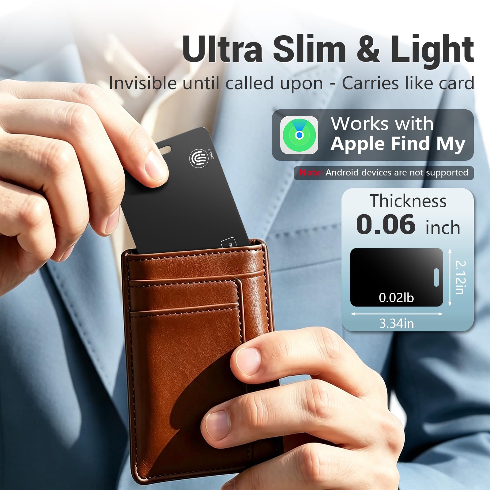 [Certificado Apple MFi] Rastreador de tarjetas para cartera, etiqueta inteligente ultrafina de 2.7 mm, funciona con Apple Find My, batería de 5 años, alarma de 80 dB, impermeable IP68 para pasaporte