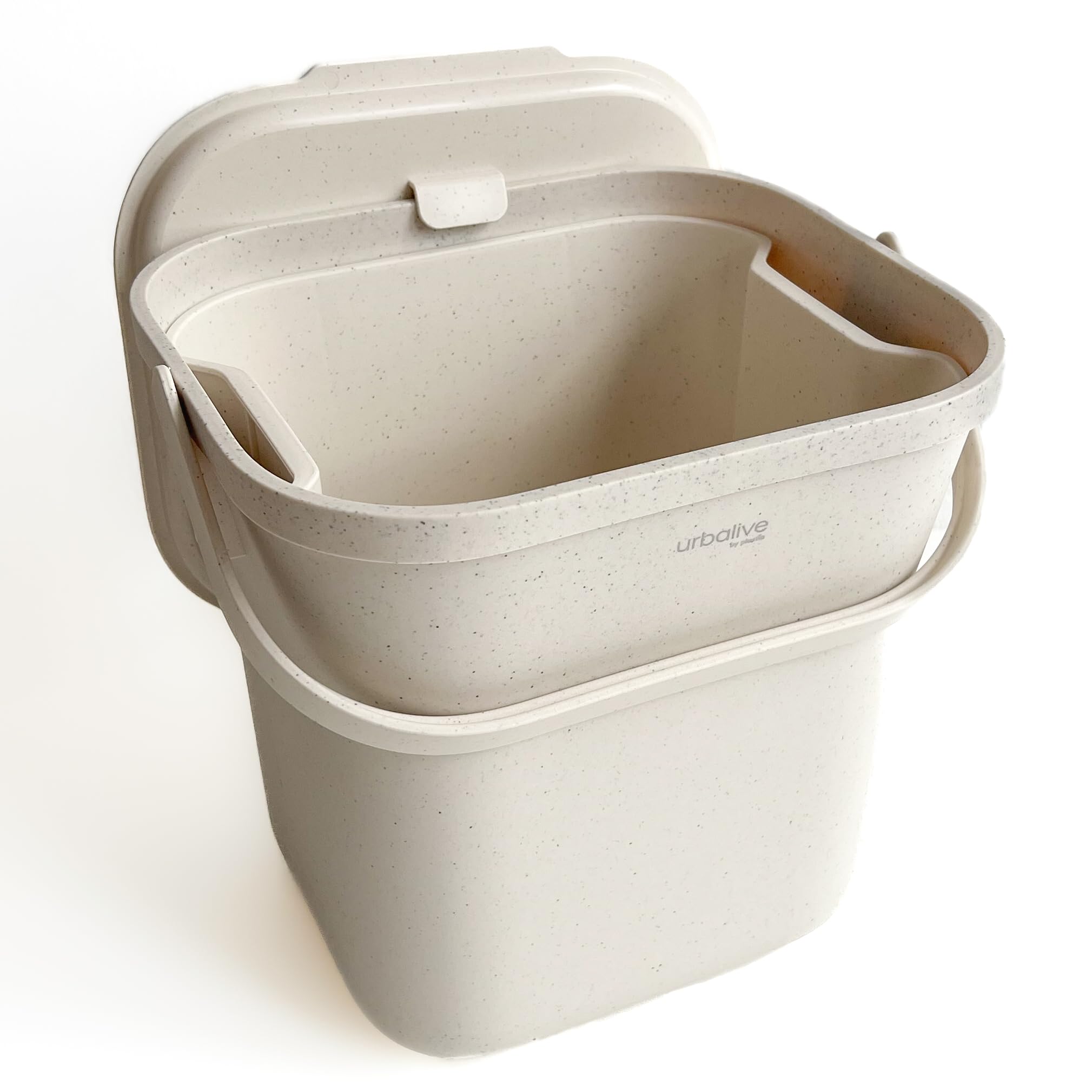 Urbalive Design - Pattumiera biologica, 8 l, con colino estraibile, secchio per compost da cucina con coperchio, piccolo cestino per rifiuti biologici quotidiani, lavabile in lavastoviglie, con