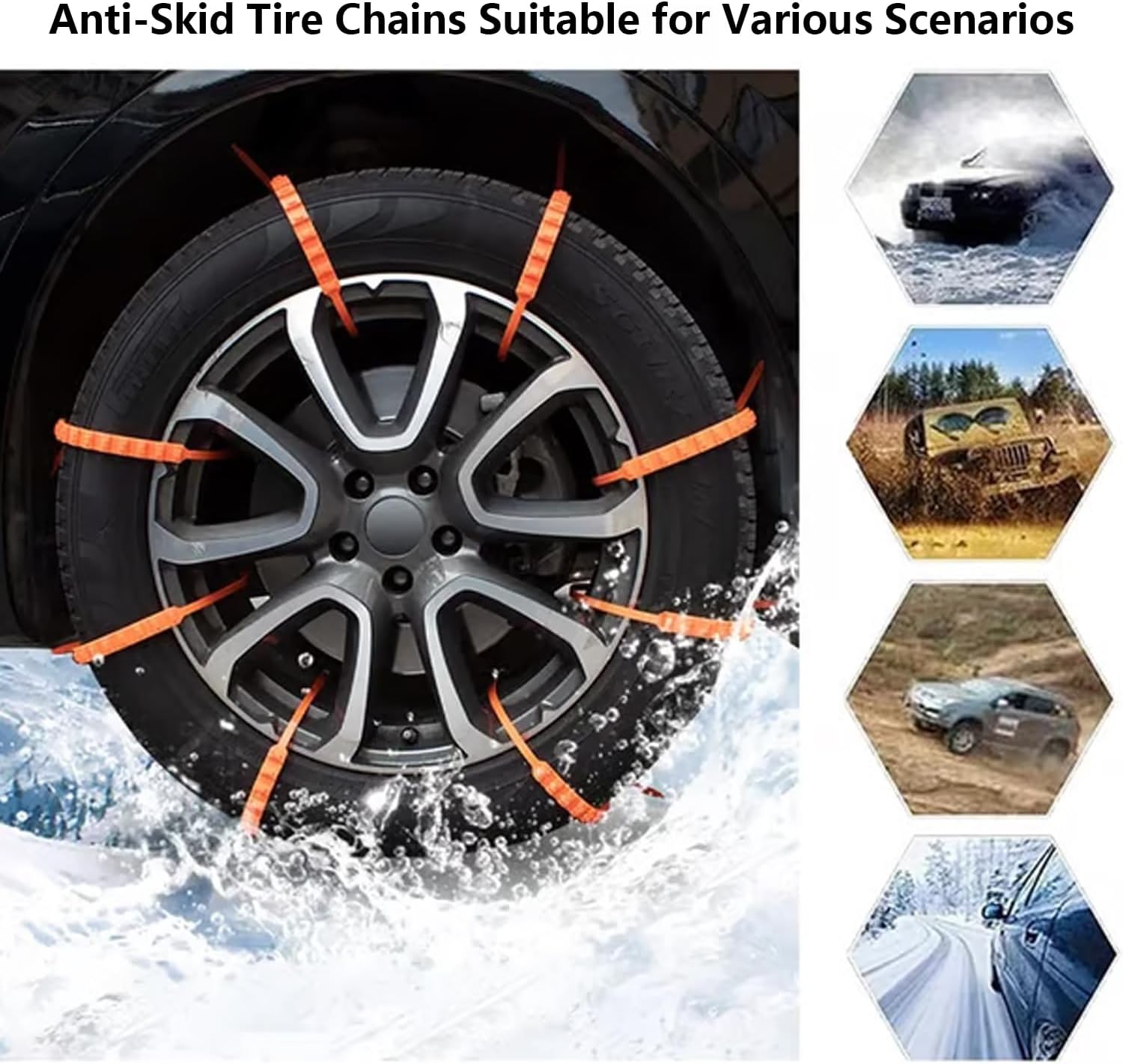 Foldable Tire Chains, Zip Tie Snow Chains for Car Tires, Car Winter Tire Snow Zip Ties, Universal Anti-Skid Snow Tire Chains, Emergency Traction Cables for Cars Suvs Trucks, Reusable Winte (60PCS)