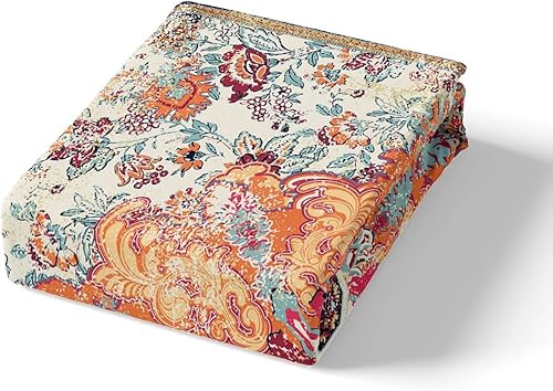 Miniatura 4 de Erosebridal Juego de funda de edredón naranja y azul, tamaño Queen, bohemio, vintage, retro, floral, exótico, étnico, bohemio, clásico, abstracto,