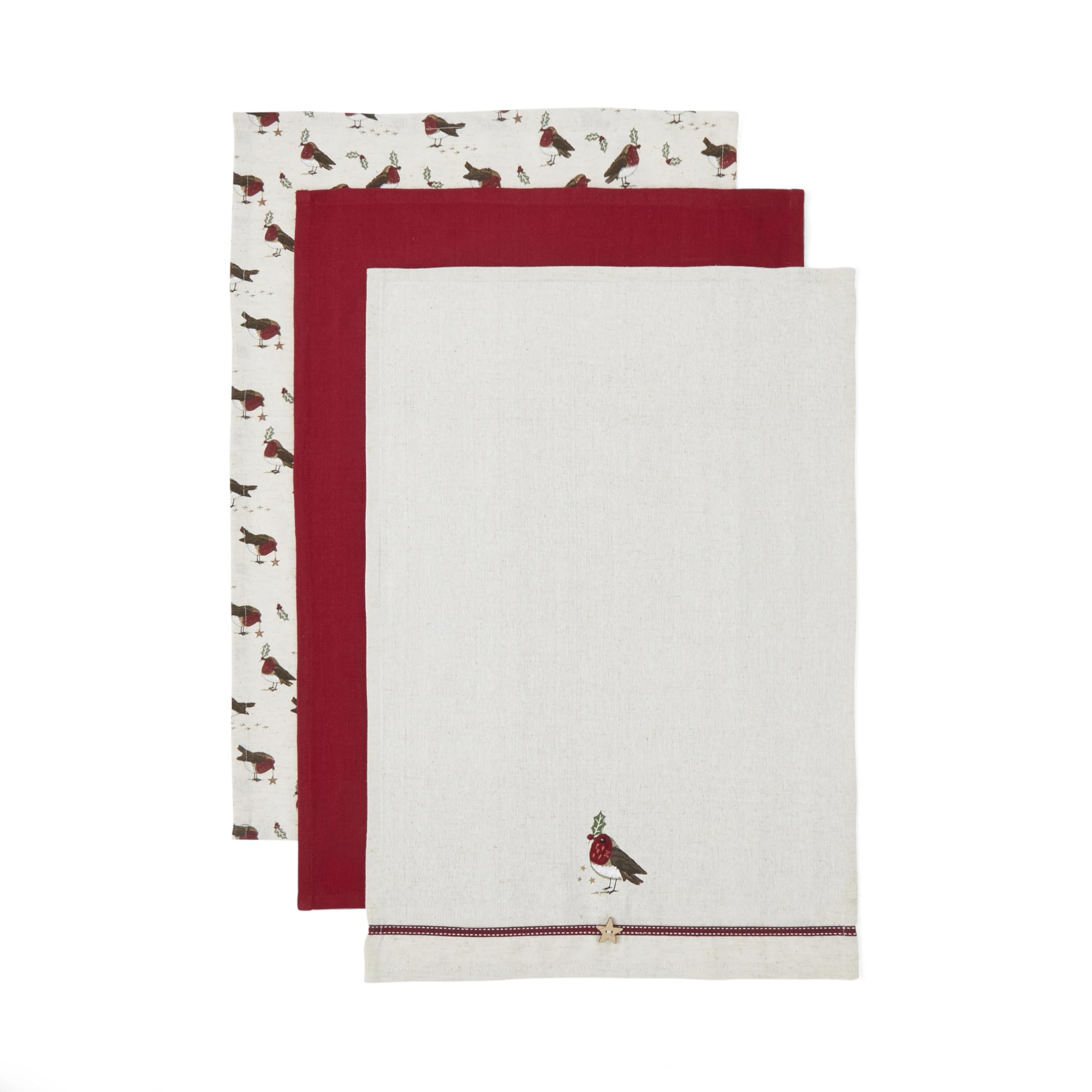 Cooksmart Christmas Robins Retreat Set of 3 Tea Towels