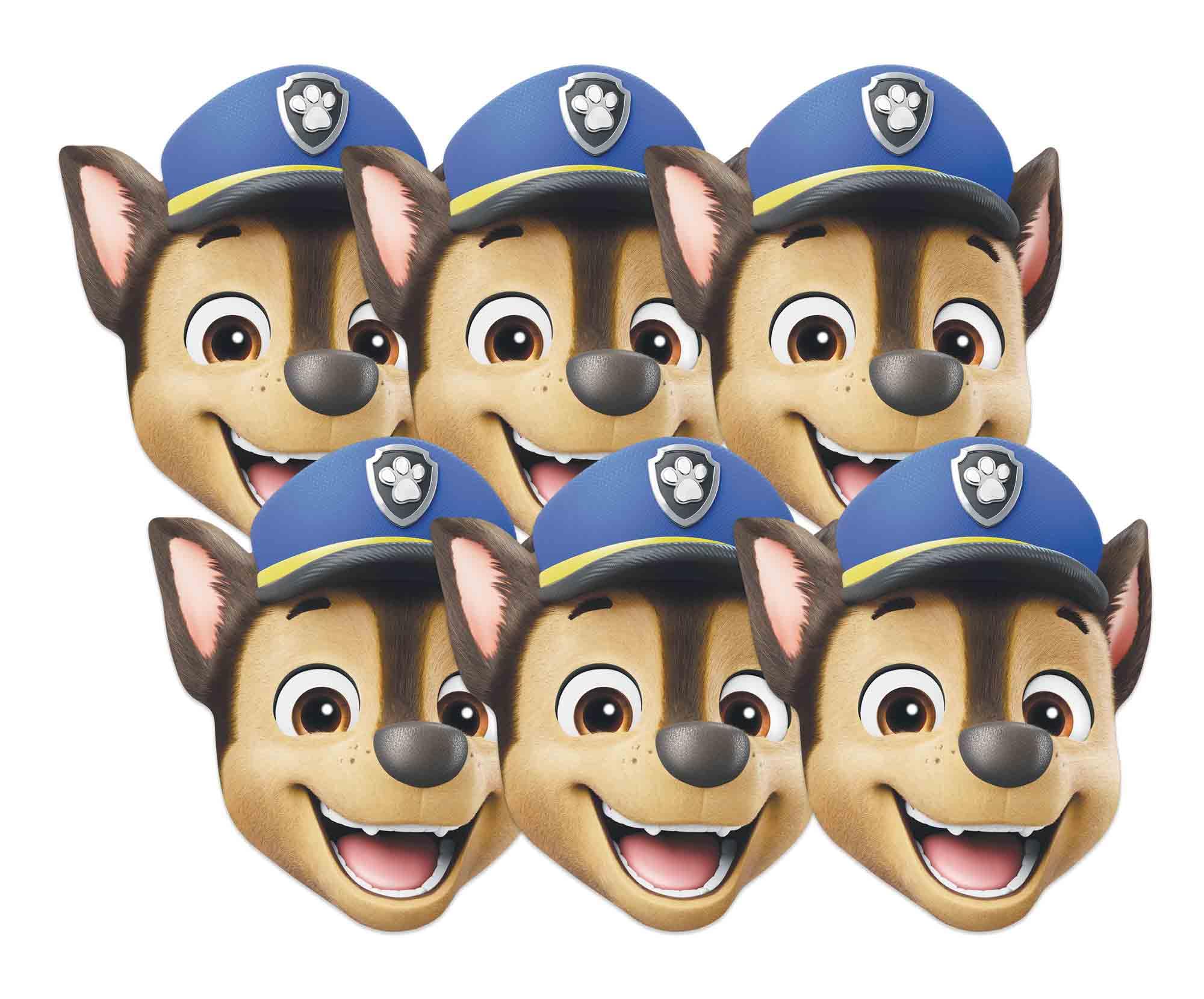 STAR CUTOUTS SMP469 Chase Paw Patrol 6 Pack Cardboard Face Masks 30cm – Party Dress Up Set for Kids’ Birthdays & Events