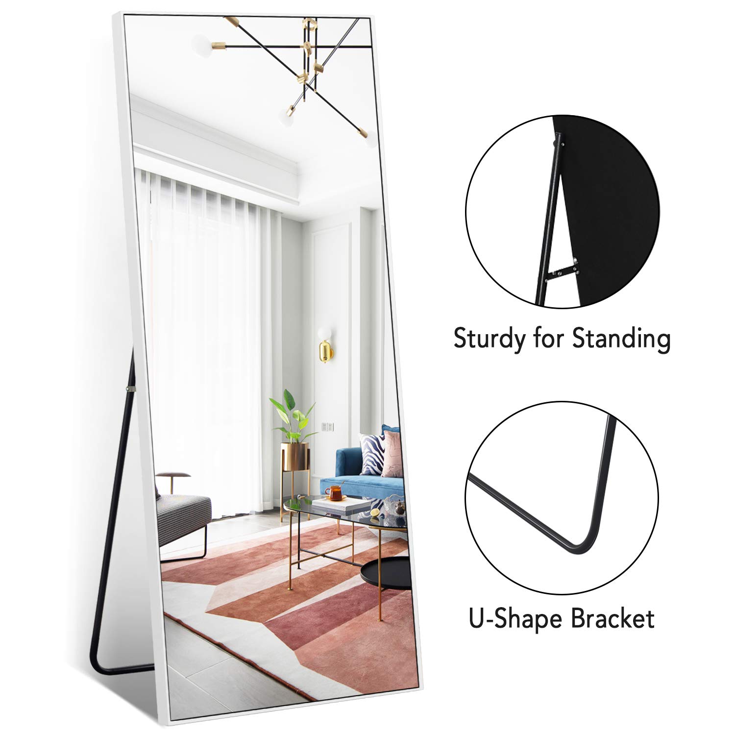 PexFix Full Length Mirror, 65" x 22" Floor Mirror Large Full Body Standing Mirror Dressing Mirror for Bedroom, Slim Metal Frame - Silver