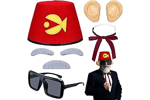 8 Pcs Halloween Old Man Costume Accessories for Man (Red Fez Hat)
