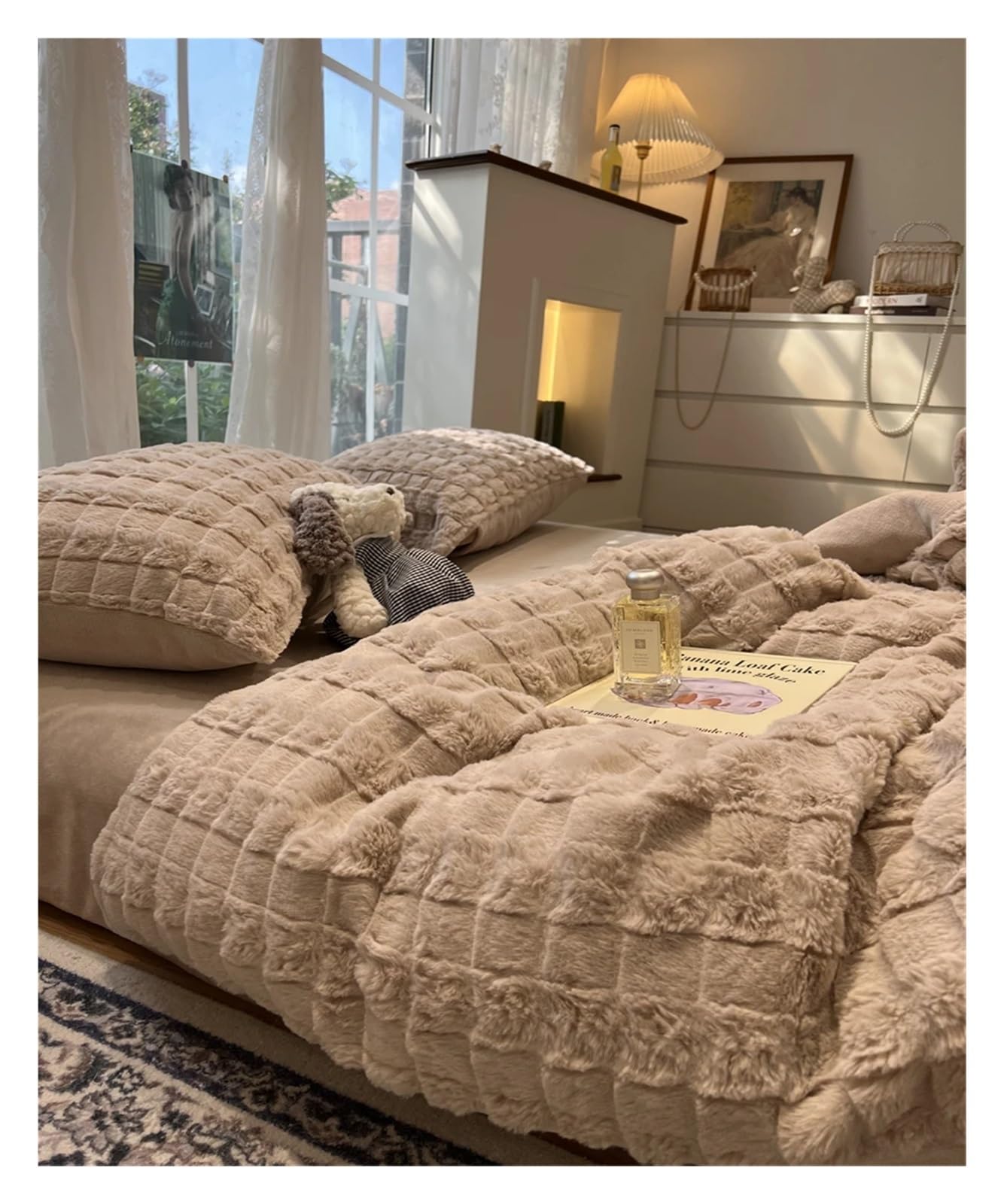 YUSIWOAL Green Bed Comforter Set Cute Plush - Luxury Bedding Twin Size Bed Cover Full Set Comfortable Bedding, bedspreads(Brown,Twin)