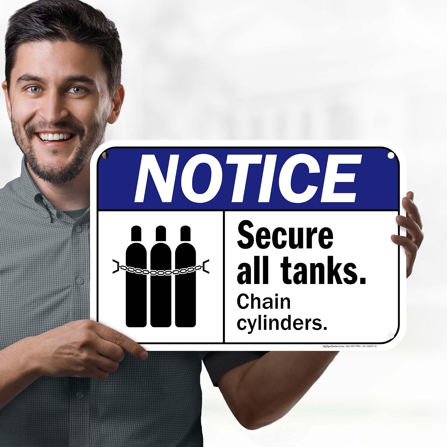 Notice Secure All Tanks Chain Cylinders Sign, (MS-24803) 12x18 Inches, 55 mil thick HDPS (high density polystyrene), Made in USA by My Sign Center