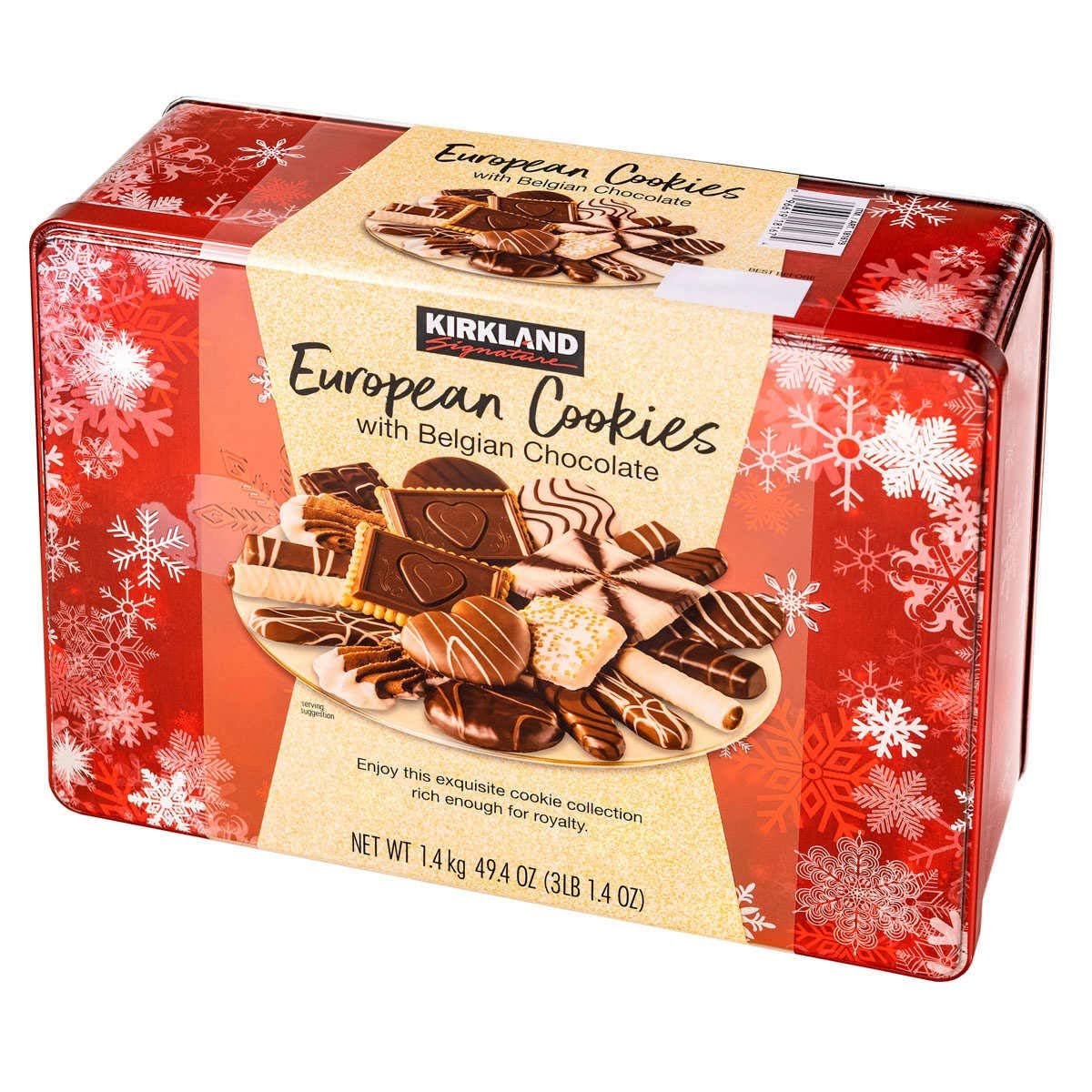 Kirkland Signature European Cookies with Belgian Chocolate, Holiday Gift Tin, Assorted Varieties, 49.4 oz