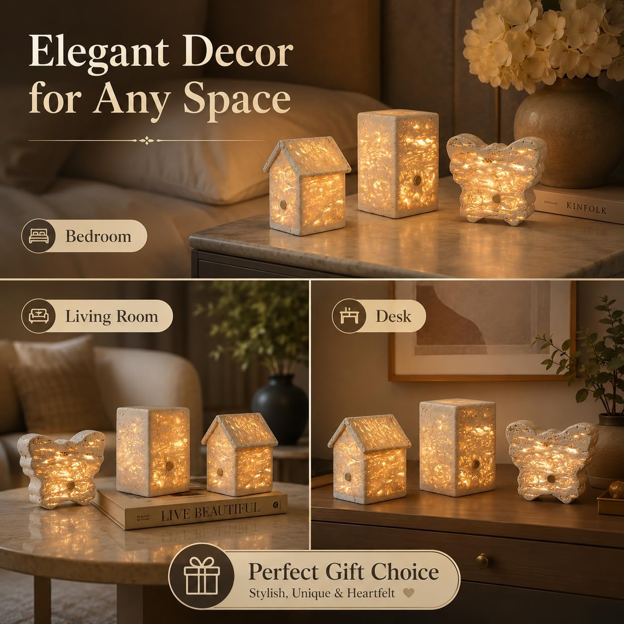 Lampe à effet marbre avec 3 modes d’éclairage, rechargeable