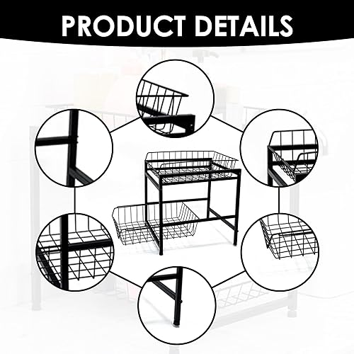 Miniatura 3 de GlobalHome - Organizador de 2 niveles para debajo del fregadero, organizador de cesta deslizante, organizador de cocina, organizador extraíble de