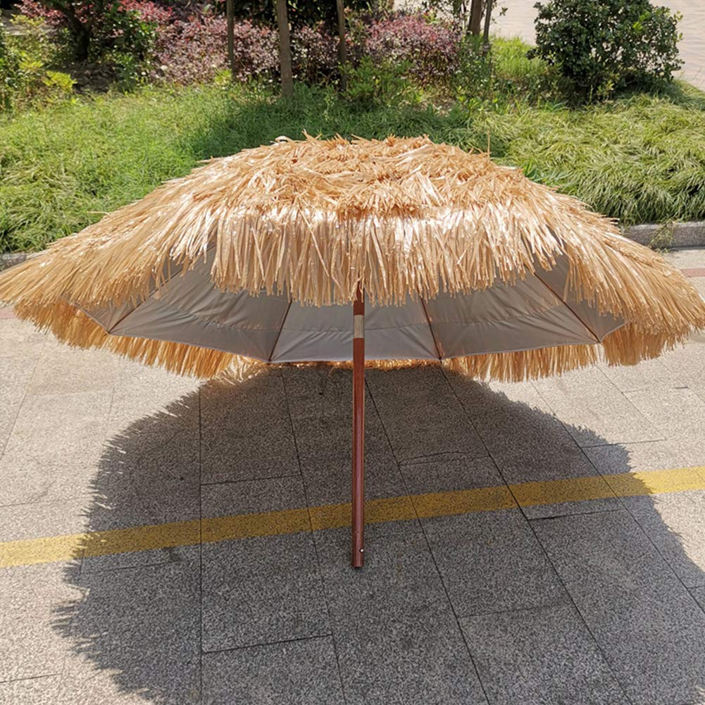 1,8 m 8 żeber Drewniany parasol ogrodowy, okrągły parasol ogrodowy w stylu hawajskim Wodoodporny z korbką na plażę/basen/patio Parasol zewnętrzny Parasol przeciwsłoneczny