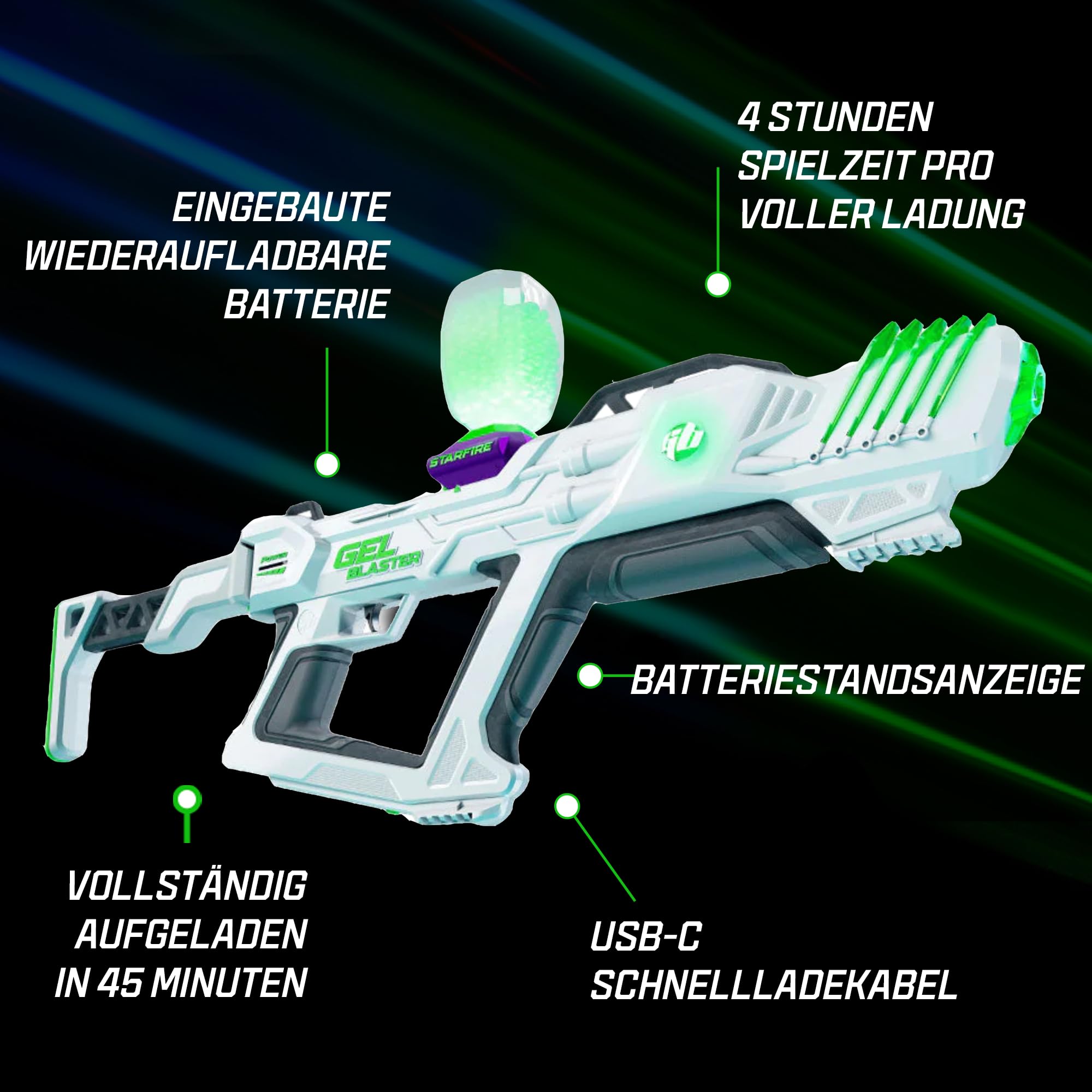 Gel Blaster The Original Surge XL Gel Blaster - 150ft/45M erweiterte Reichweite, 16.000 Schüsse, 4 Stunden Akkulaufzeit, leistungsstarker Gel Ball Blaster, Halbautomatik | Ab 14 Jahren+