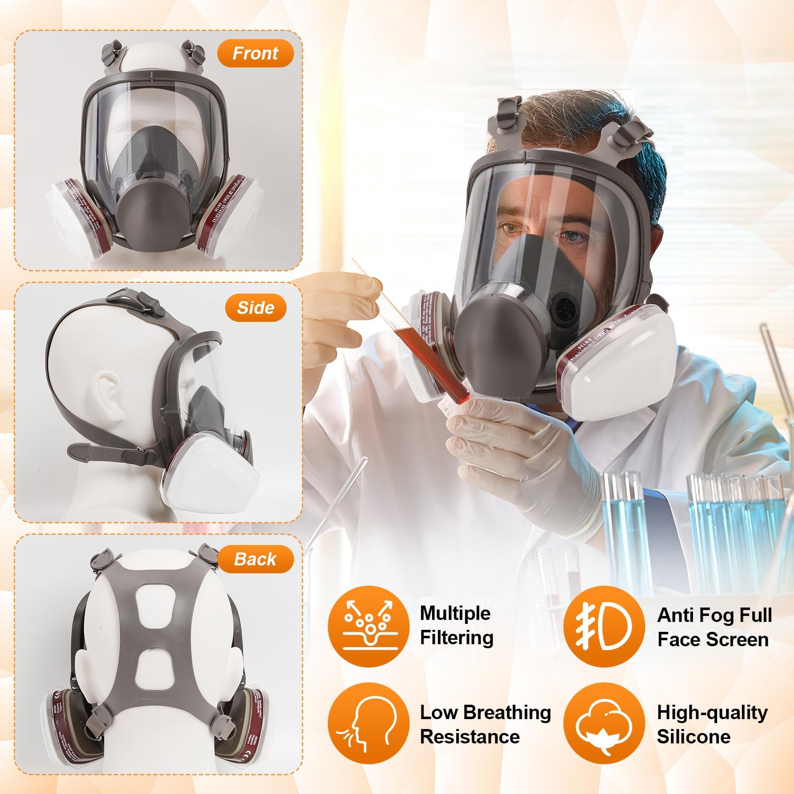 Vollgesichts-Atemschutzmaske, Wiederverwendbar Staubschutzmaske, mit 2097 Filter, 6001 Filterbox, 5N11 Filter Baumwolle für Farbe, Staub, Chemikalien, Schleifen, Schweißen